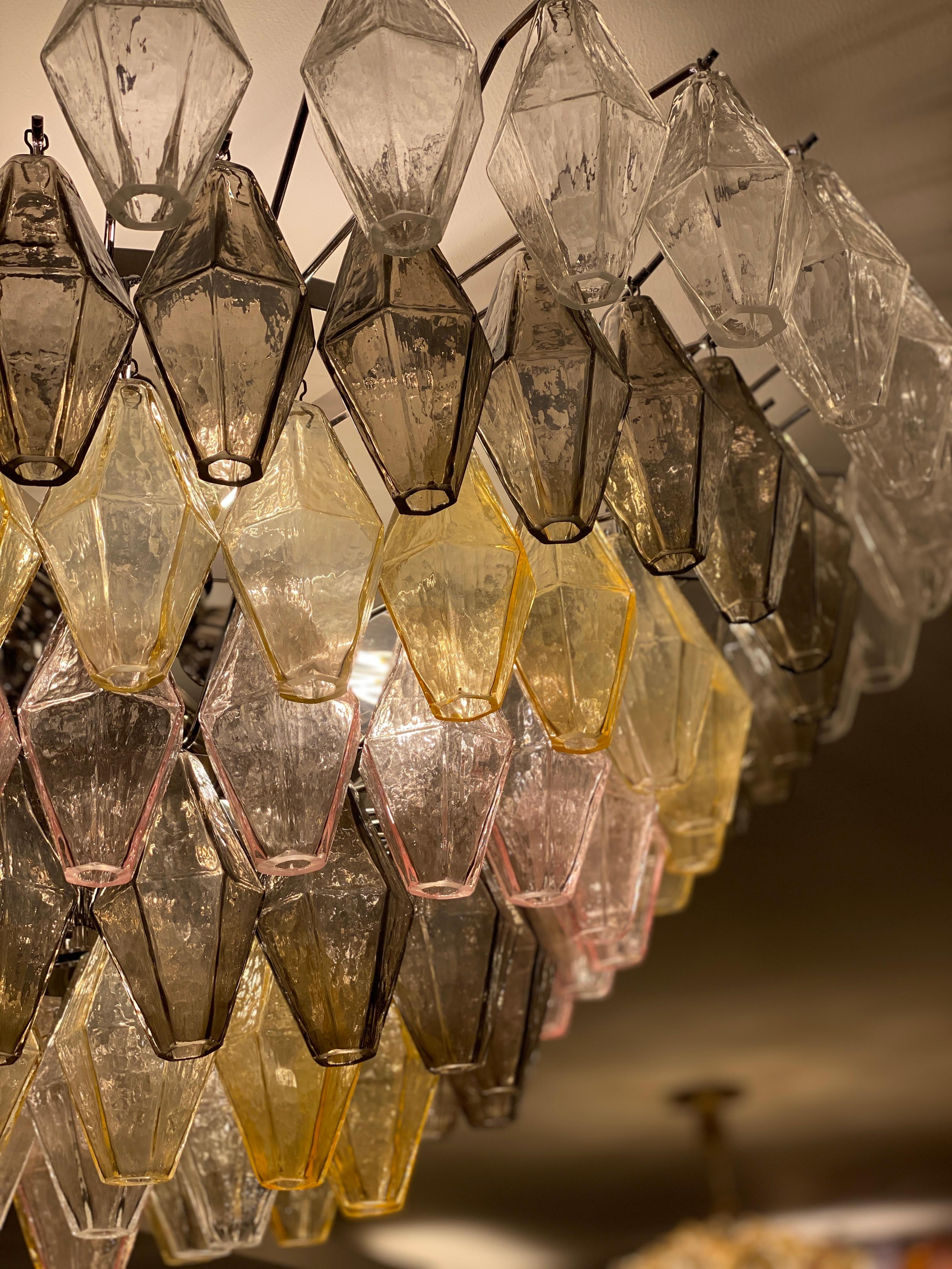 Ambre, gris et rose  Grand lustre ou plafonnier en verre de Murano Poliedri en vente 5