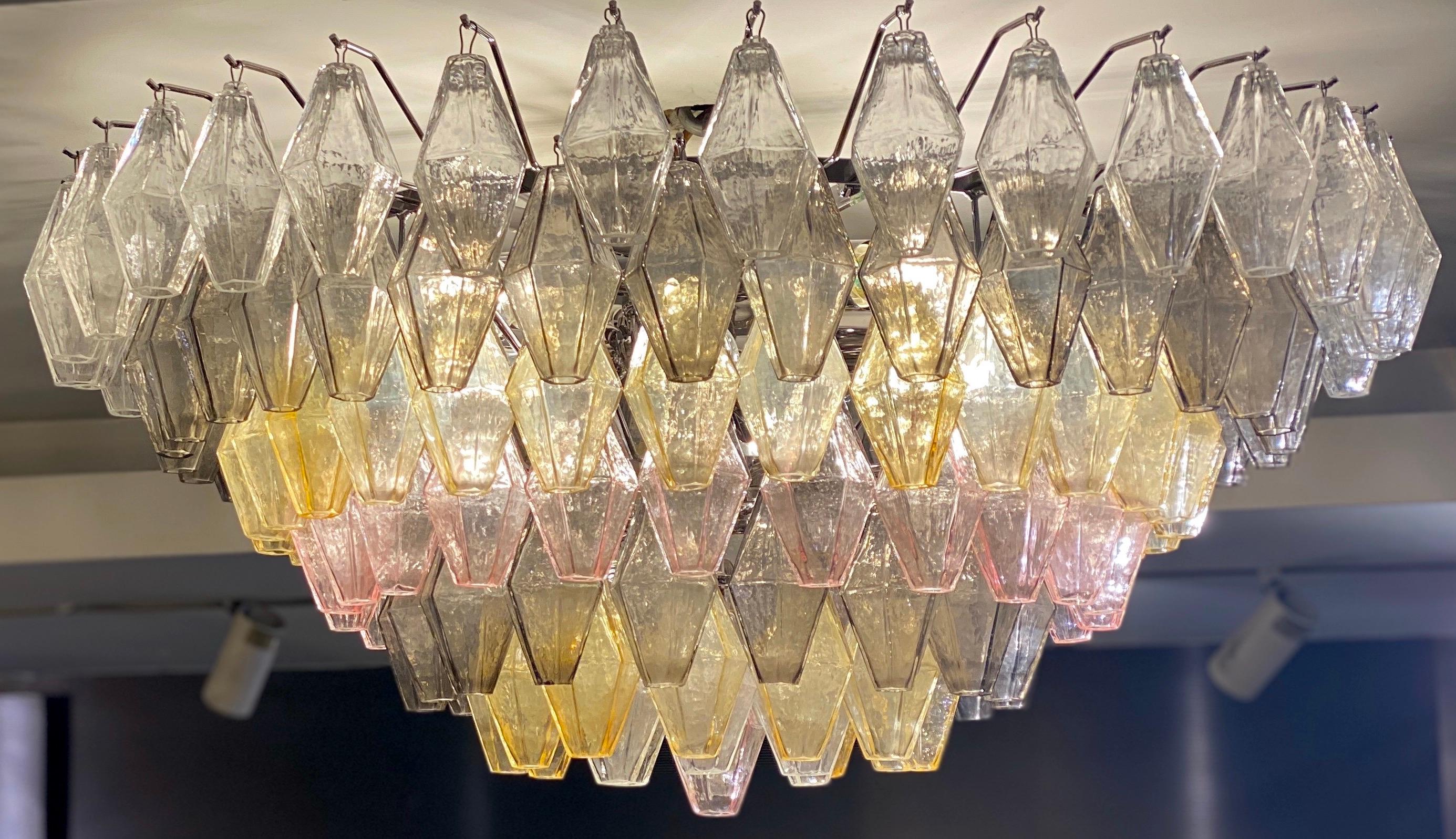 Ambre, gris et rose  Grand lustre ou plafonnier en verre de Murano Poliedri en vente 6