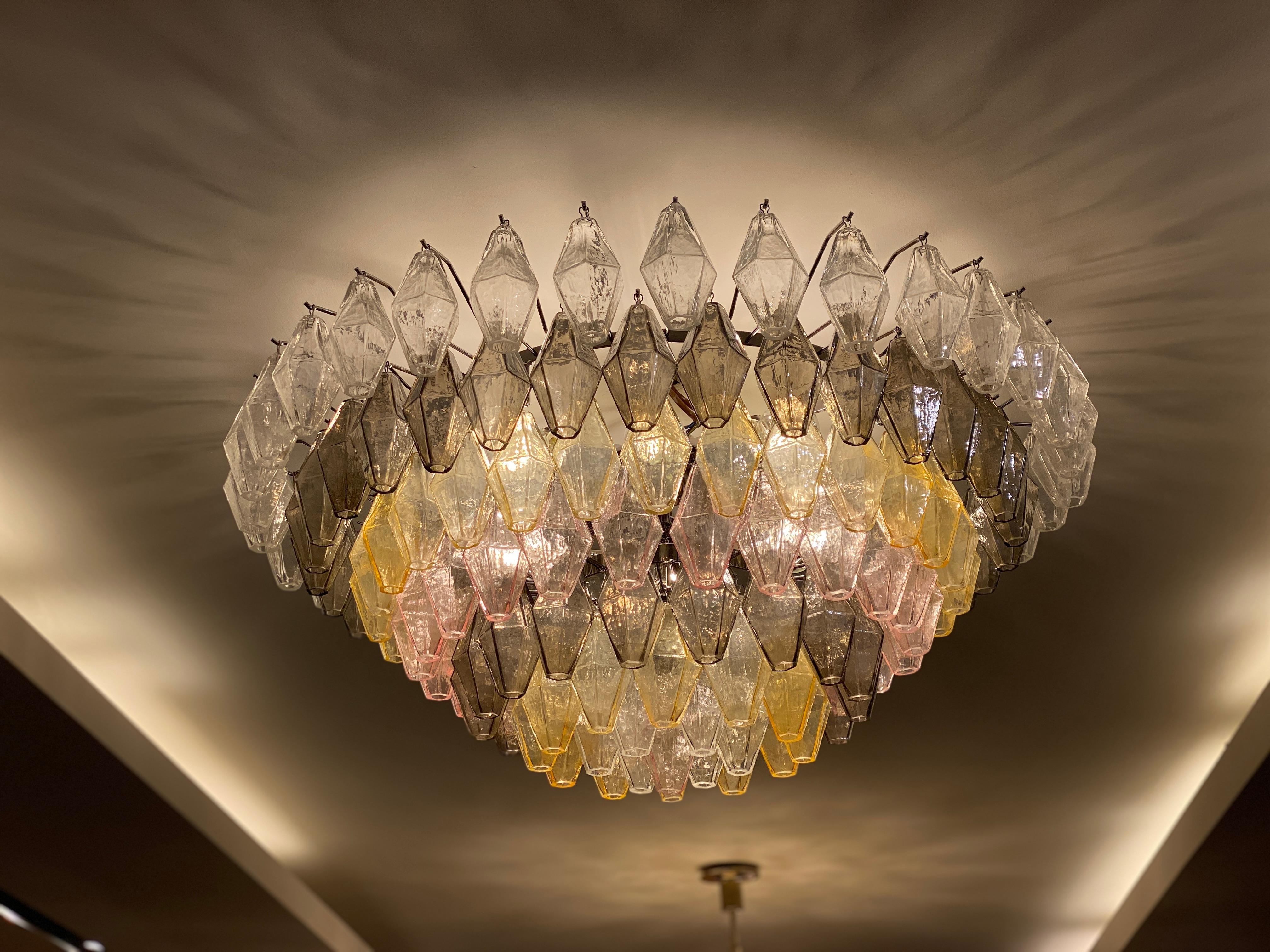 Amber , Grey and Pink  Large Poliedri Murano Glass Chandelier or Ceiling Light For Sale 8