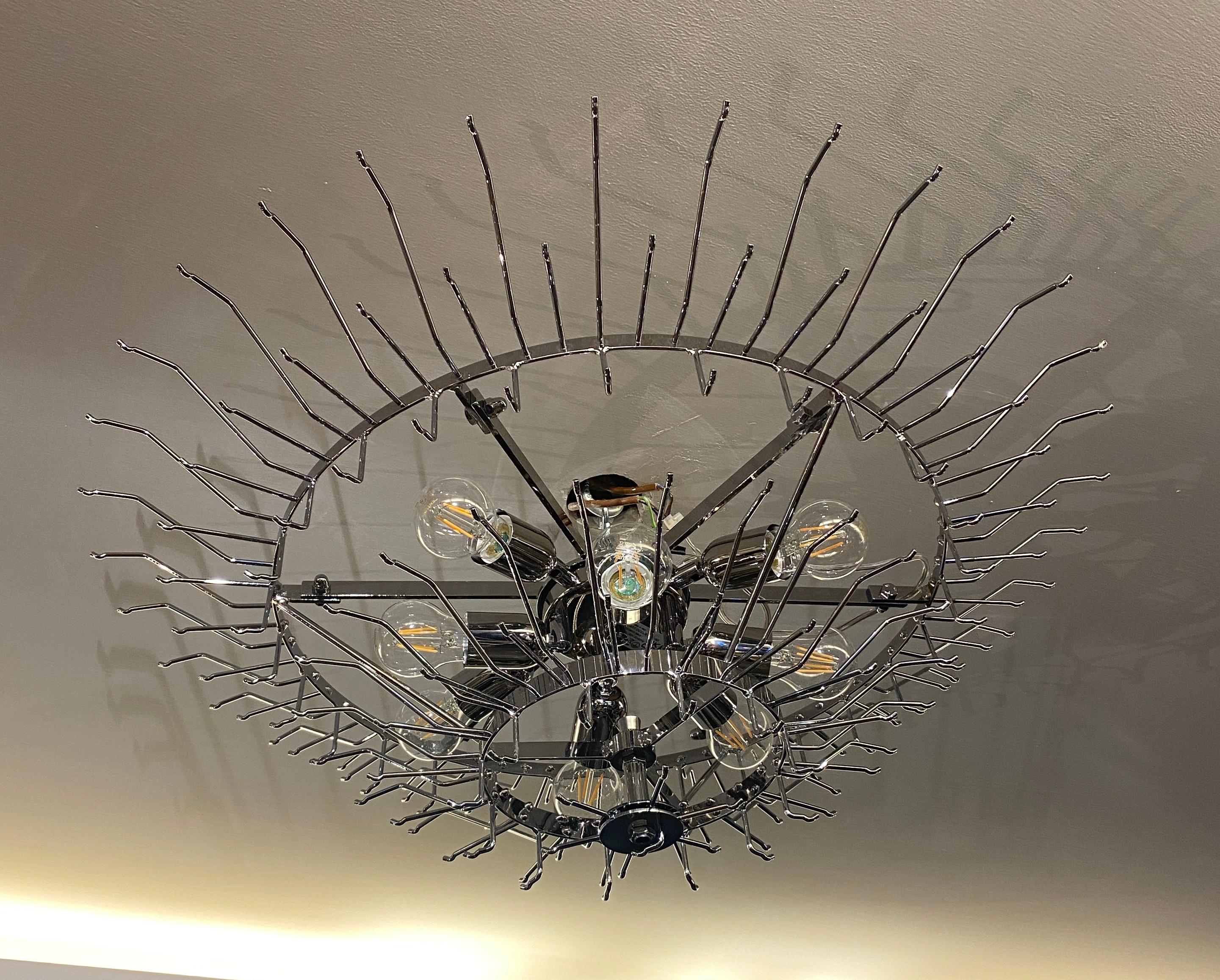 Ambre, gris et rose  Grand lustre ou plafonnier en verre de Murano Poliedri en vente 8