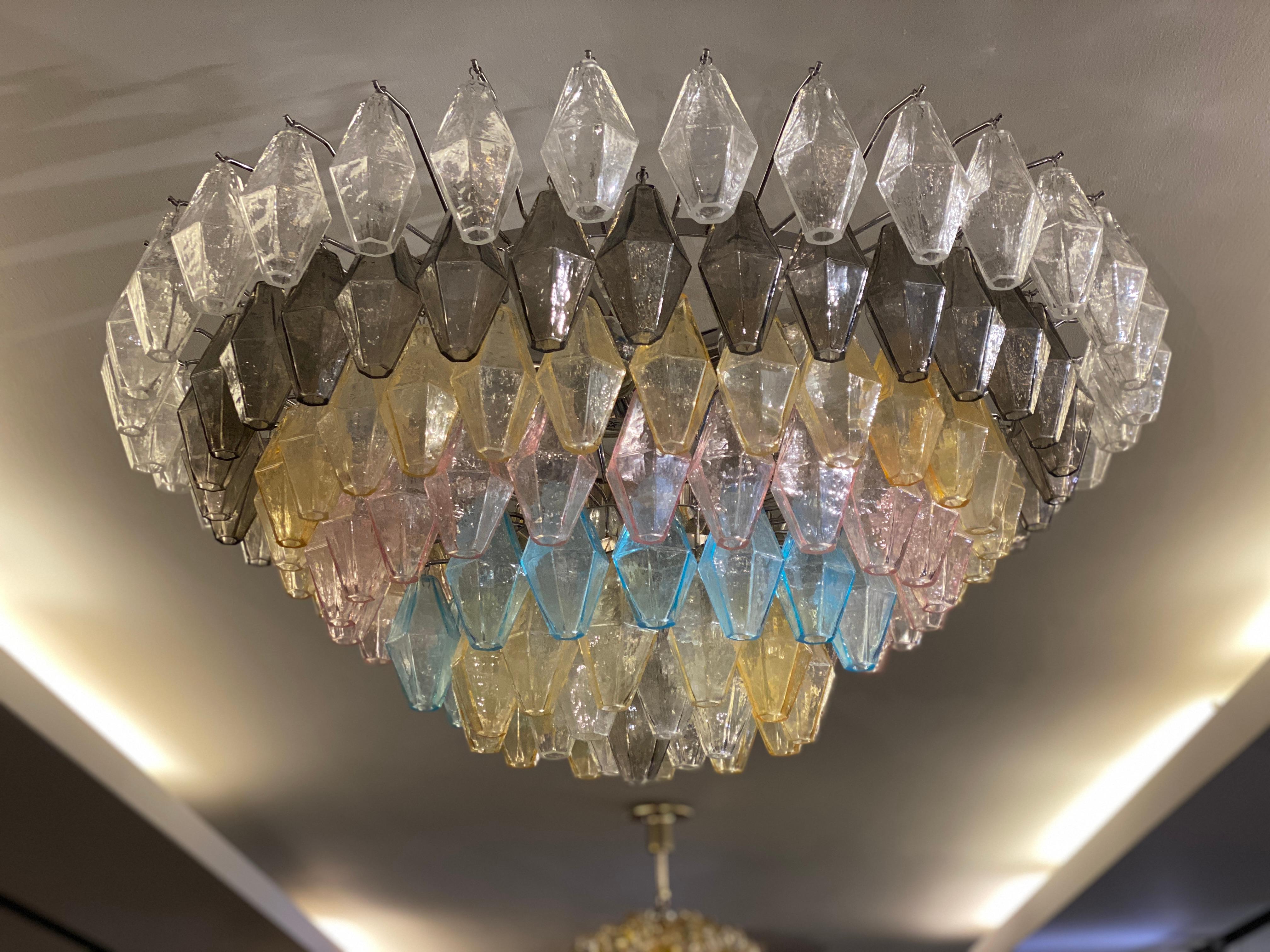Ambre, gris et rose  Grand lustre ou plafonnier en verre de Murano Poliedri en vente 9