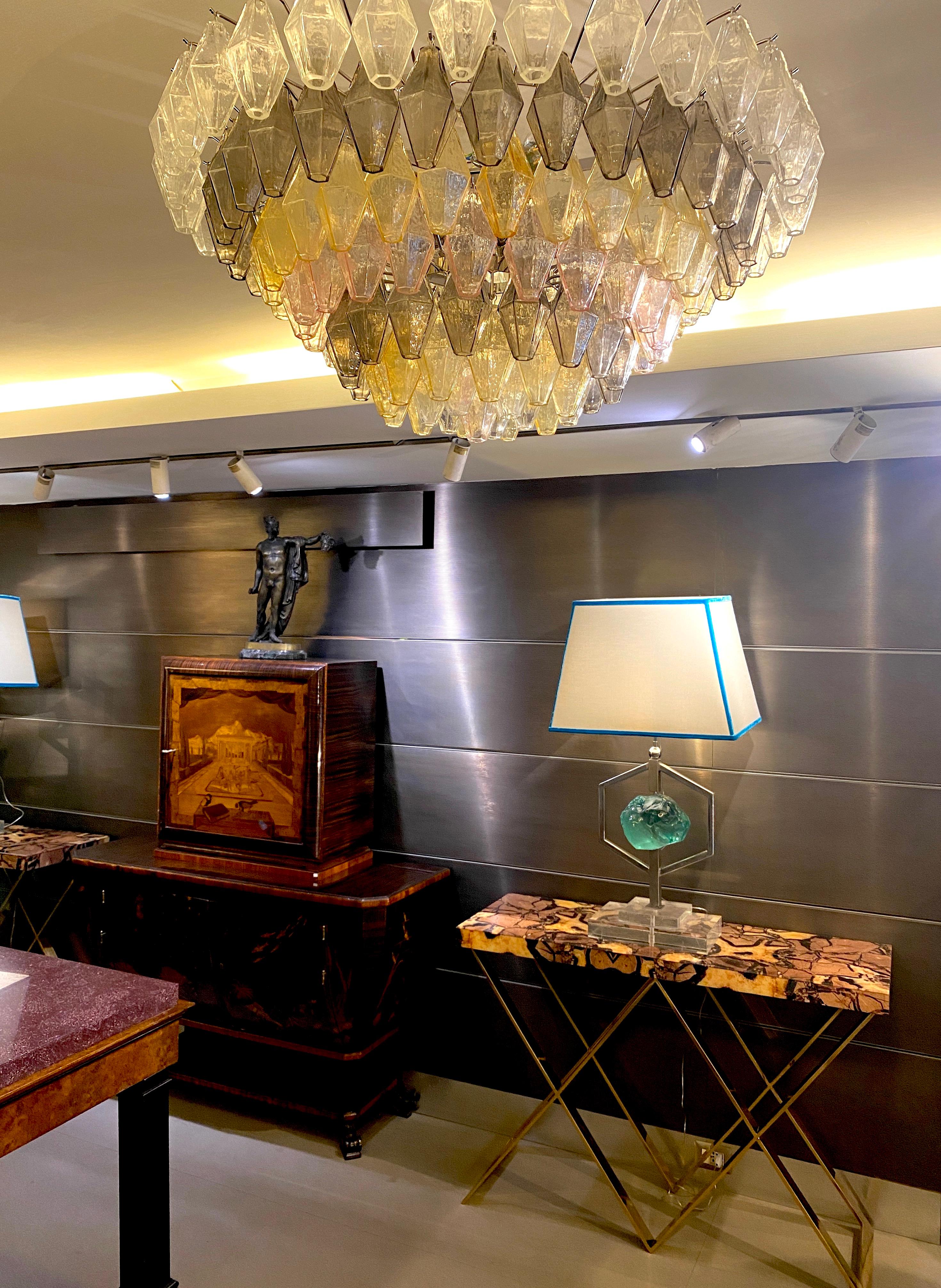 Fin du 20e siècle Ambre, gris et rose  Grand lustre ou plafonnier en verre de Murano Poliedri en vente