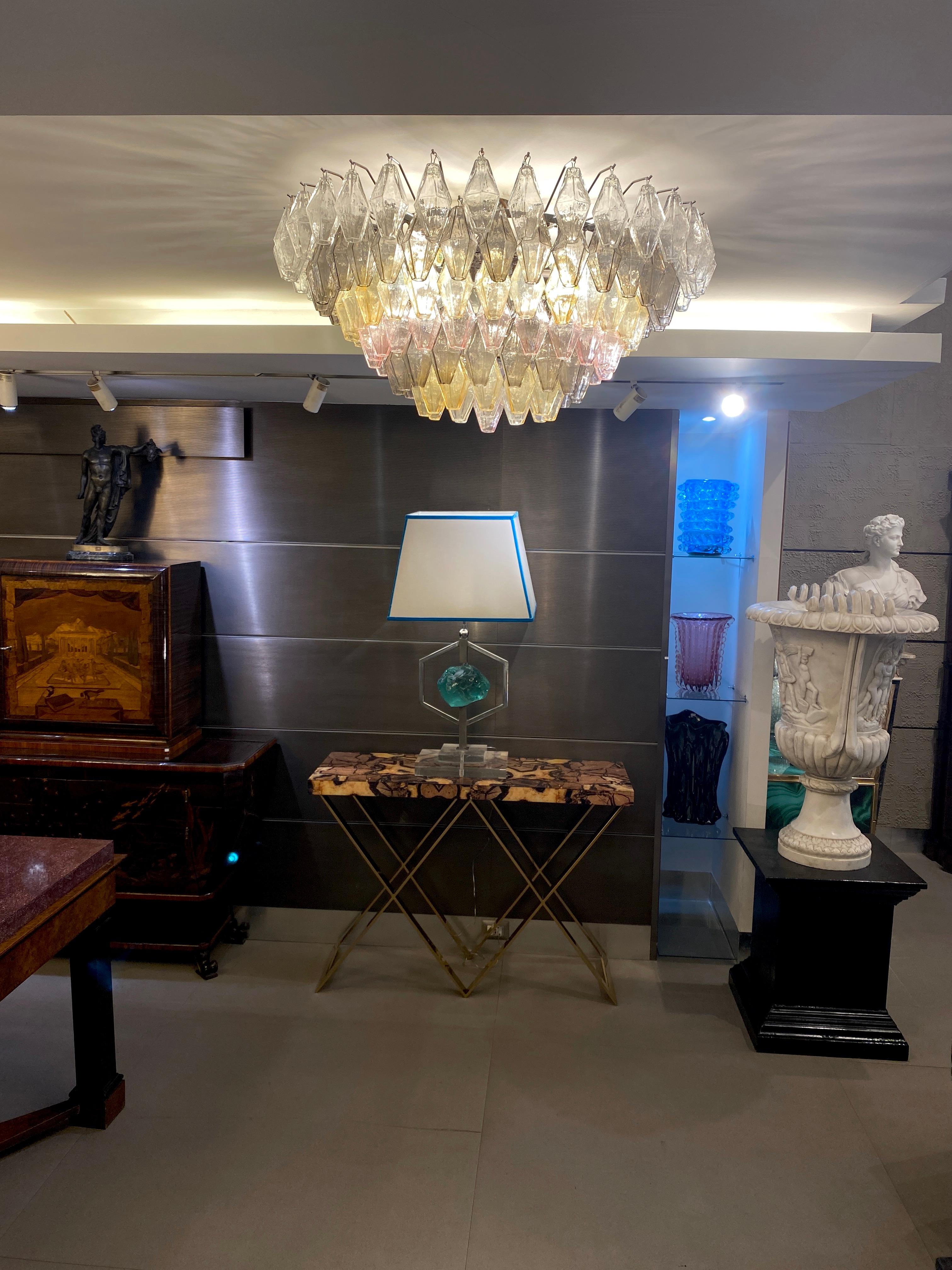 Ambre, gris et rose  Grand lustre ou plafonnier en verre de Murano Poliedri en vente 1