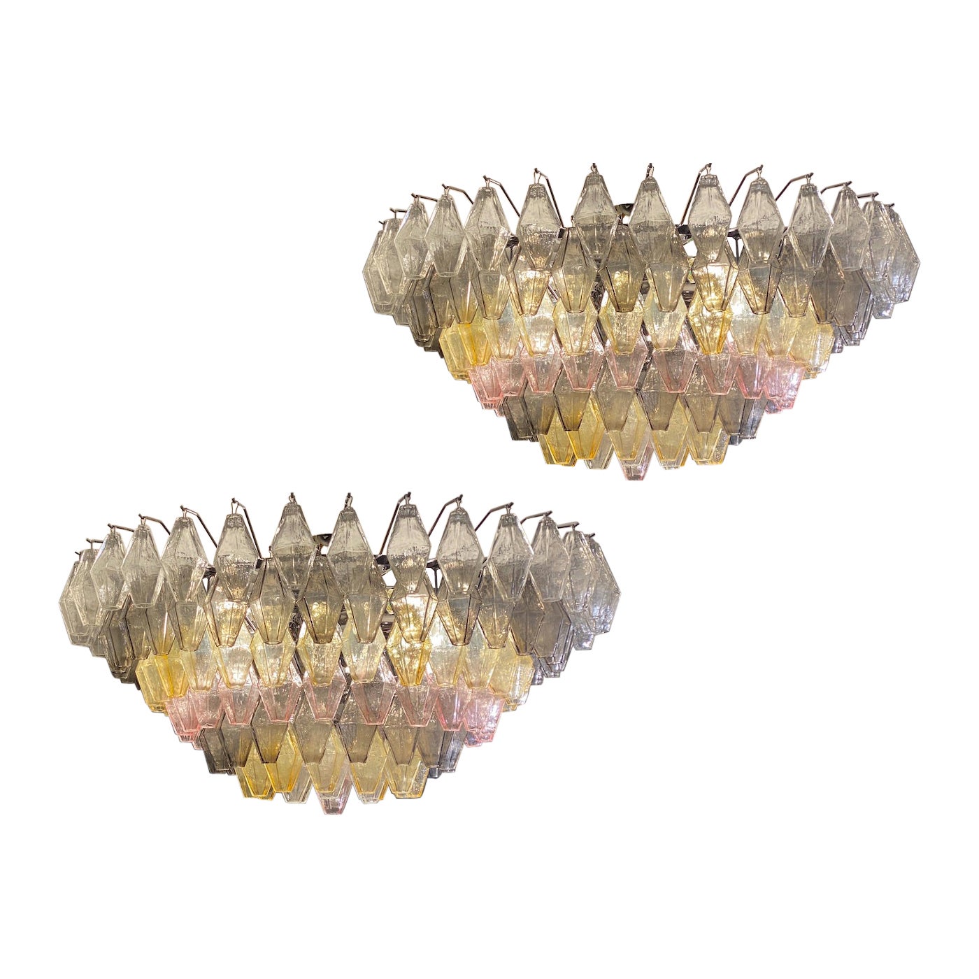 Ambra, grigio e rosa  Grande lampadario o plafoniera in vetro di Murano