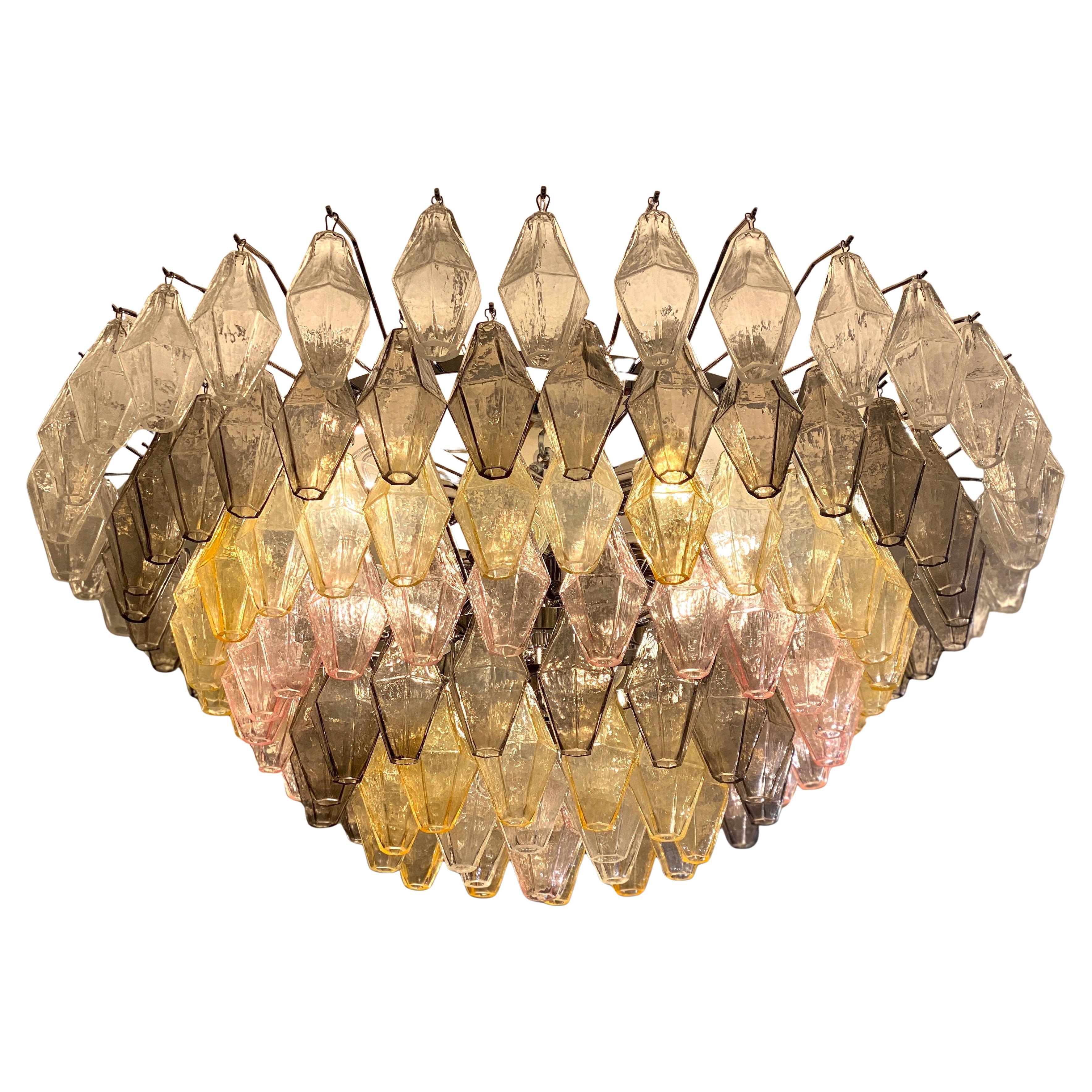 Amber , Grey and Pink  Large Poliedri Murano Glass Chandelier or Ceiling Light For Sale