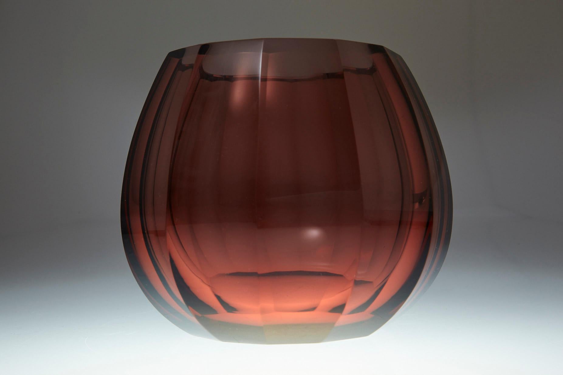 Art Deco Amber Hand-Cut Crystal Vase Attributed to Josef Hoffmann Signed Moser & Söhne For Sale
