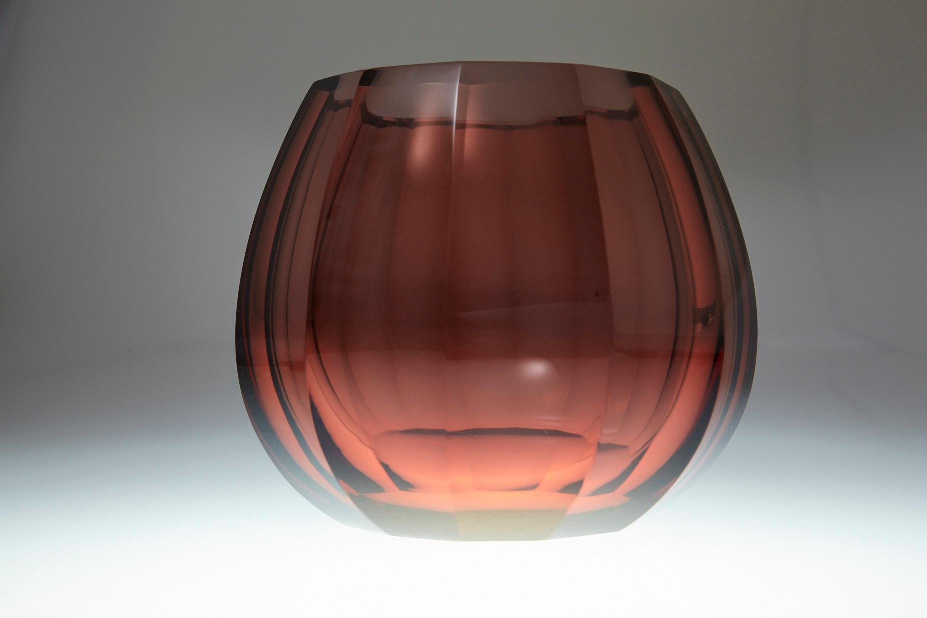 Czech Amber Hand-Cut Crystal Vase Attributed to Josef Hoffmann Signed Moser & Söhne For Sale