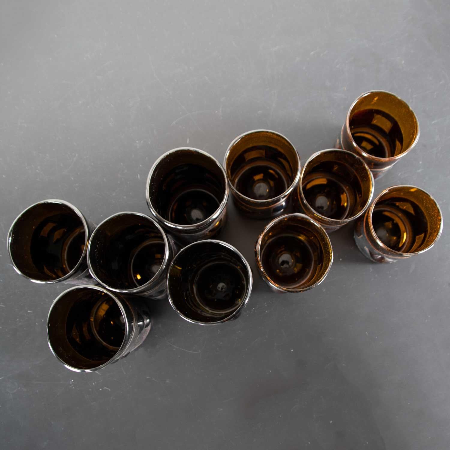 Metal Amber Imprisoned Mexican Glass Brutalist Modern Cocktail Set Filipe Derflingher