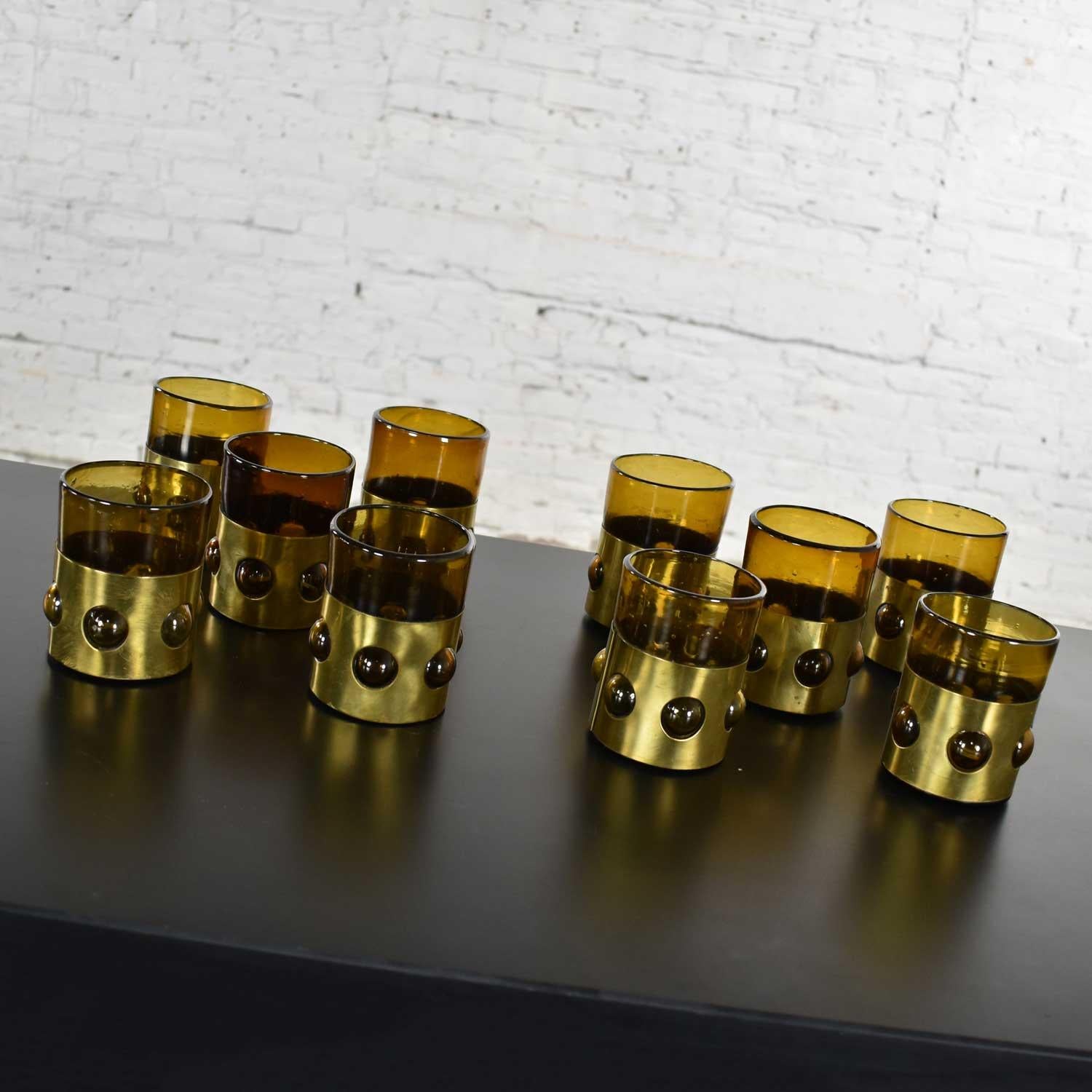 Mid-20th Century Amber Imprisoned Mexican Glass Brutalist Modern Tumblers by Filipe Derflingher