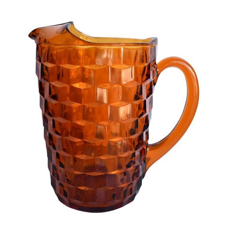 Mid-Century Modern Pichet à facettes en verre ambré de l'Indiana en vente