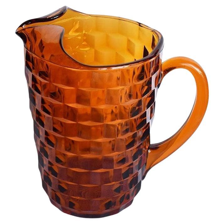 Pitcher Large 48 Oz Vintage Amber Glass American Gothic Pattern Glass Milk  Water Serving Container Farmhouse Cookout Home Decor 