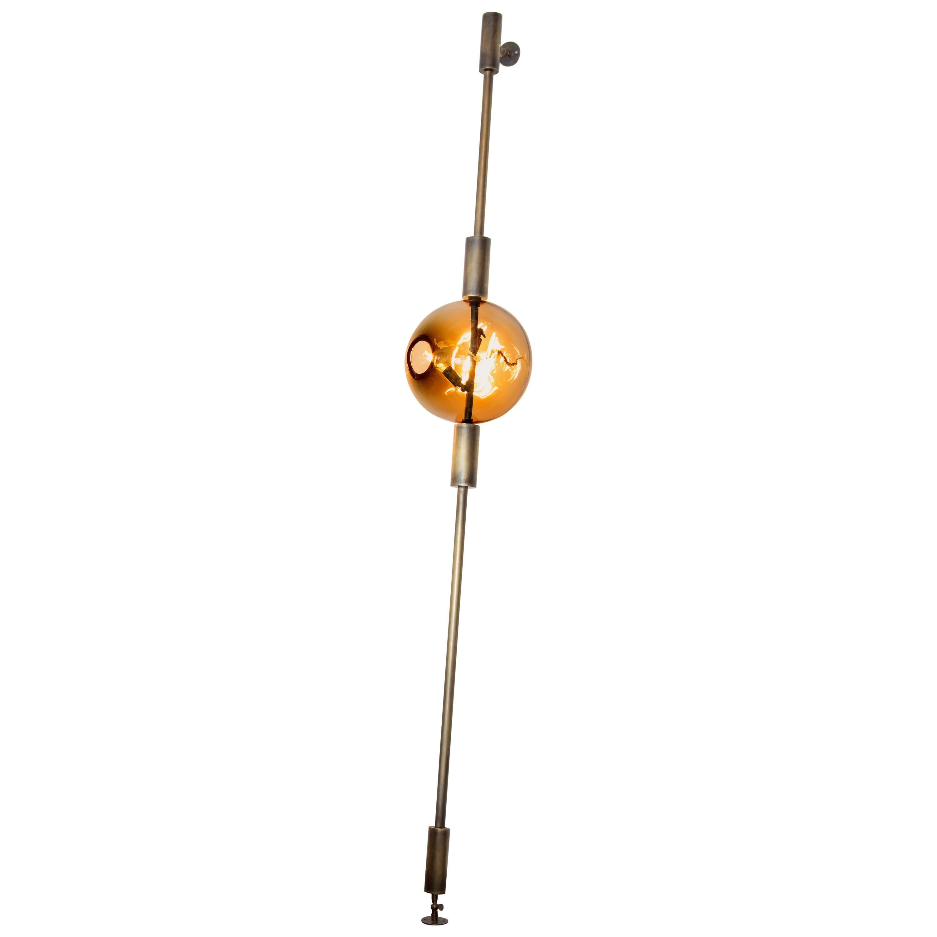 Amber Lean Light- Modern Handmade Glass with Antique Brass Wall and Floor Light For Sale