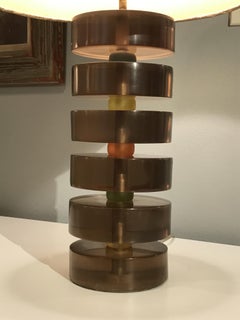 Amber Lucite Stacked Table Lamp