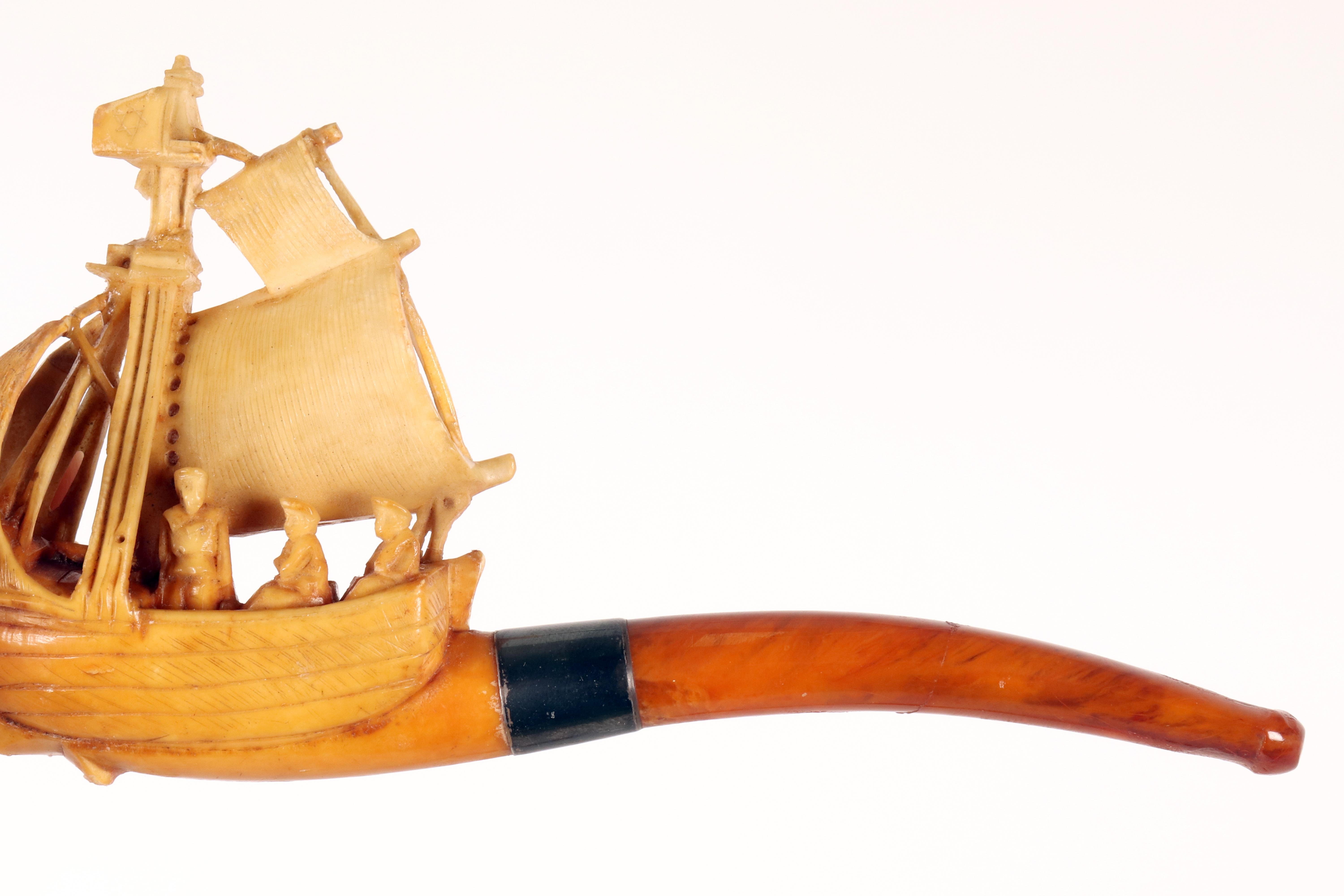 Pipa di meerschaum in ambra, raffigurante un veliero. Vienna, Austria 1890. in vendita 4