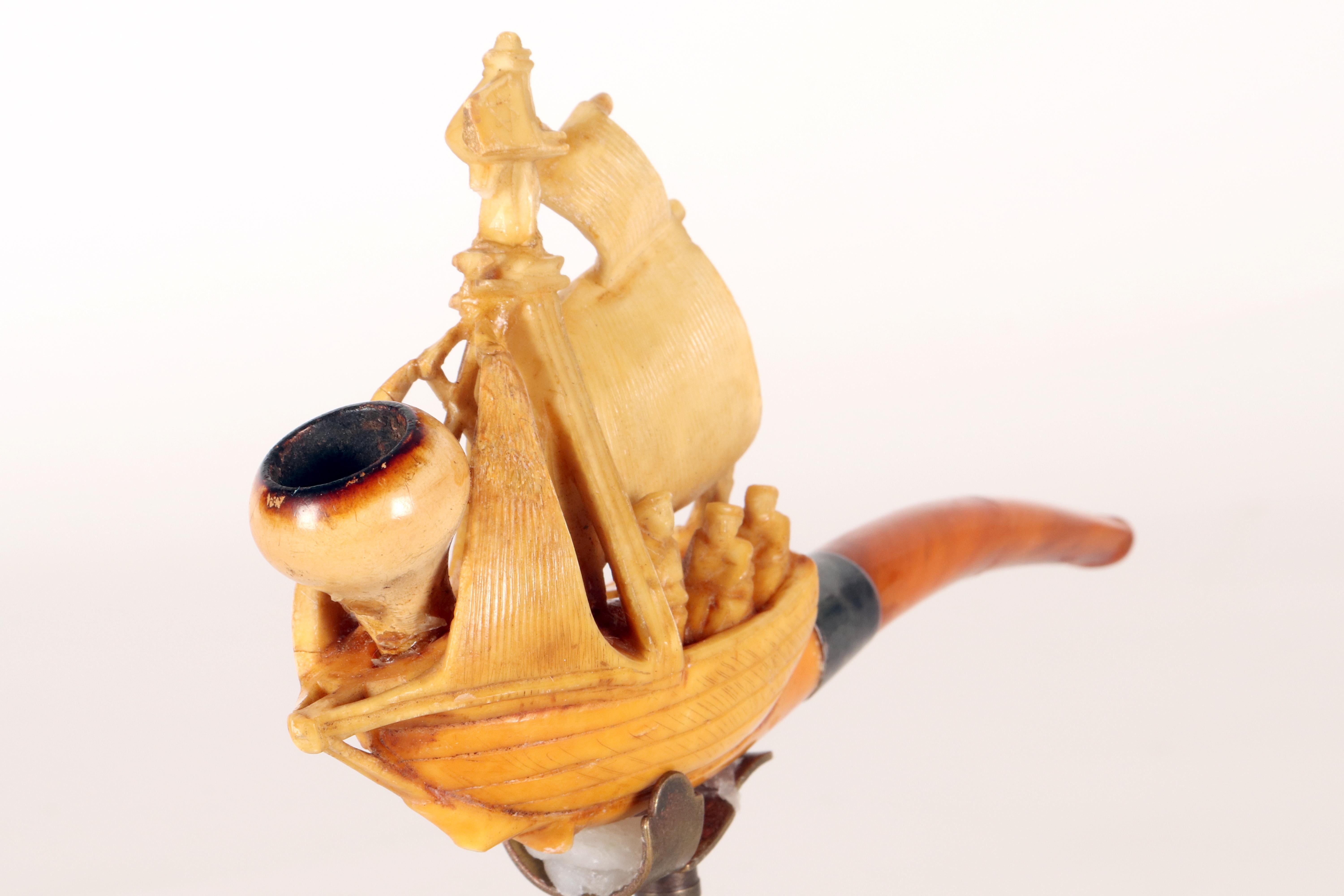 Pipa di meerschaum in ambra, raffigurante un veliero. Vienna, Austria 1890. in vendita 5