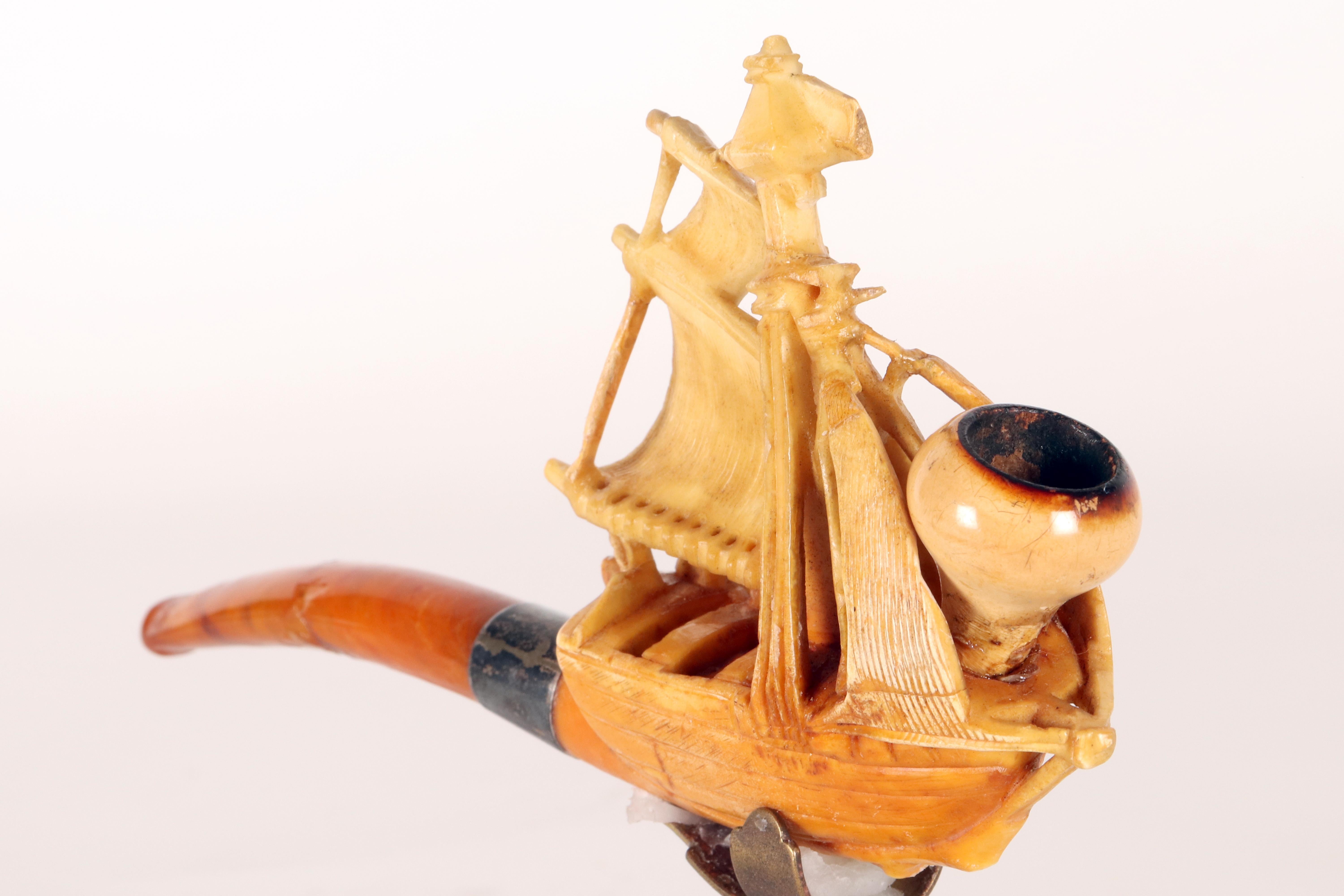 Pipa di meerschaum in ambra, raffigurante un veliero. Vienna, Austria 1890. in vendita 6