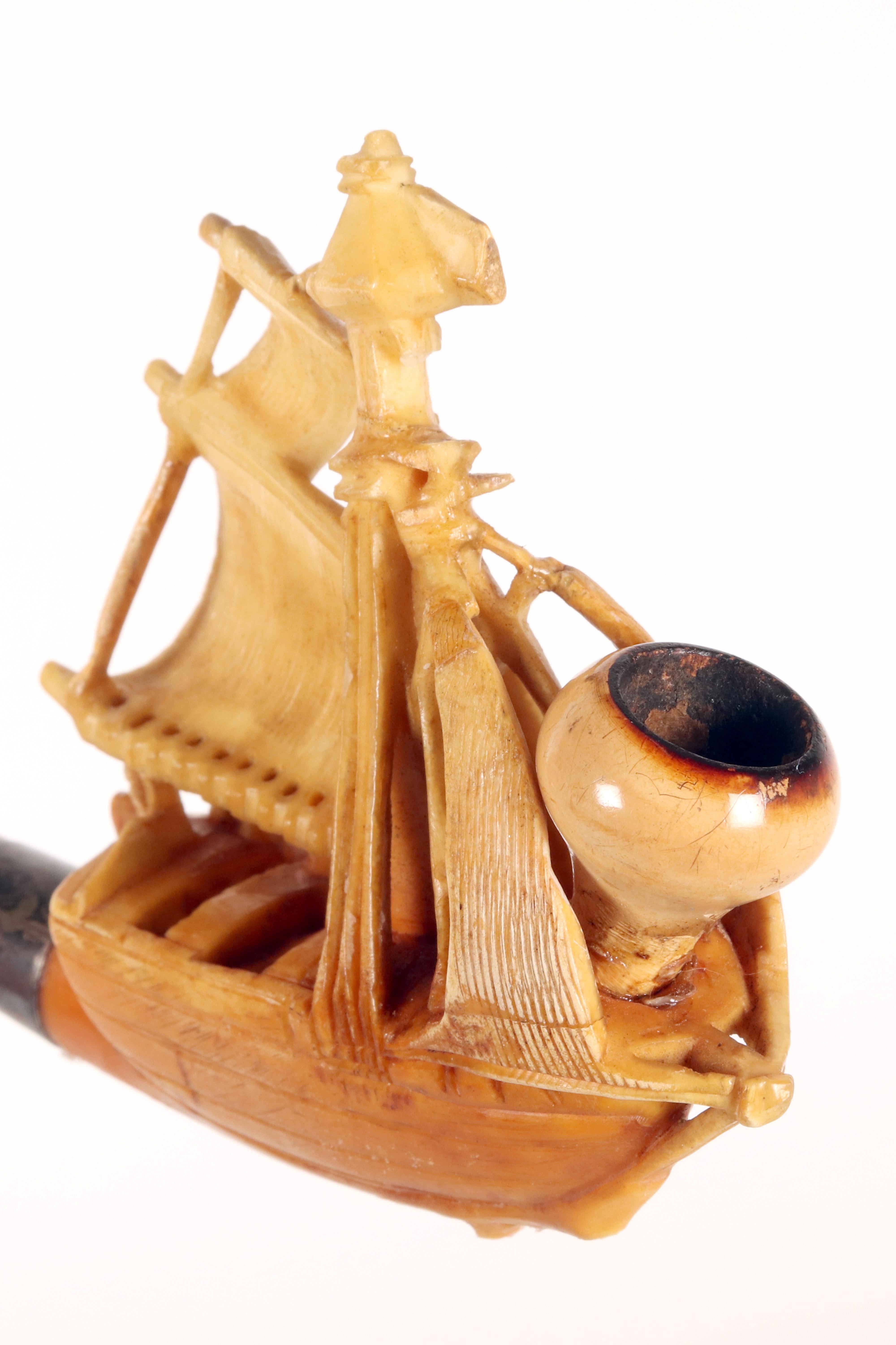 Pipa di meerschaum in ambra, raffigurante un veliero. Vienna, Austria 1890. in vendita 3