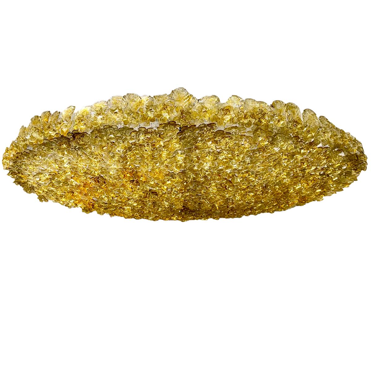 A circa 1950's Italian millefiori light fixture with amber-colored glass flowers and eight interior Edison  lights.

Measurements:
Diameter: 45