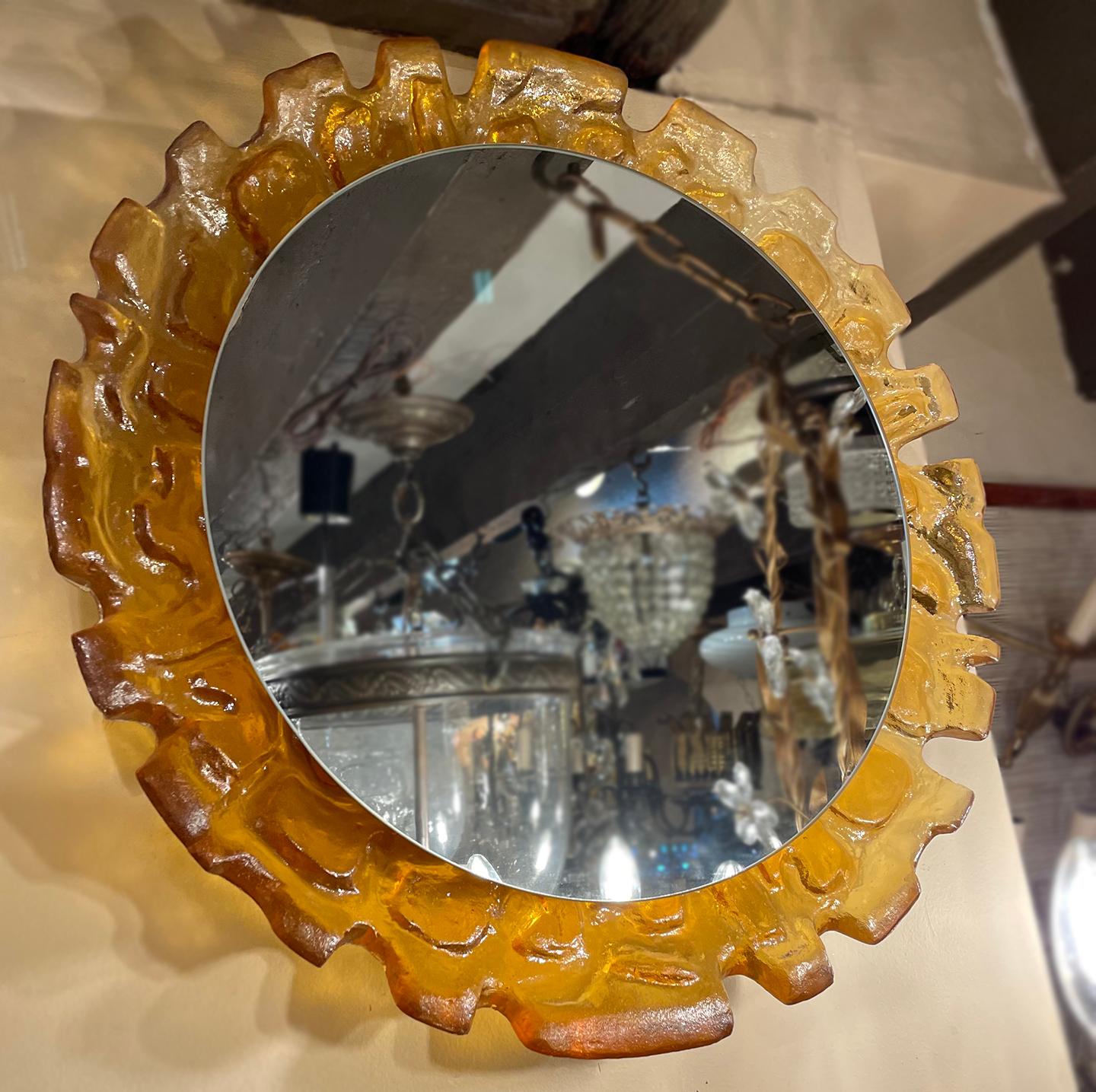 Mid-20th Century Amber Moderne Style Mid-Century Mirror For Sale