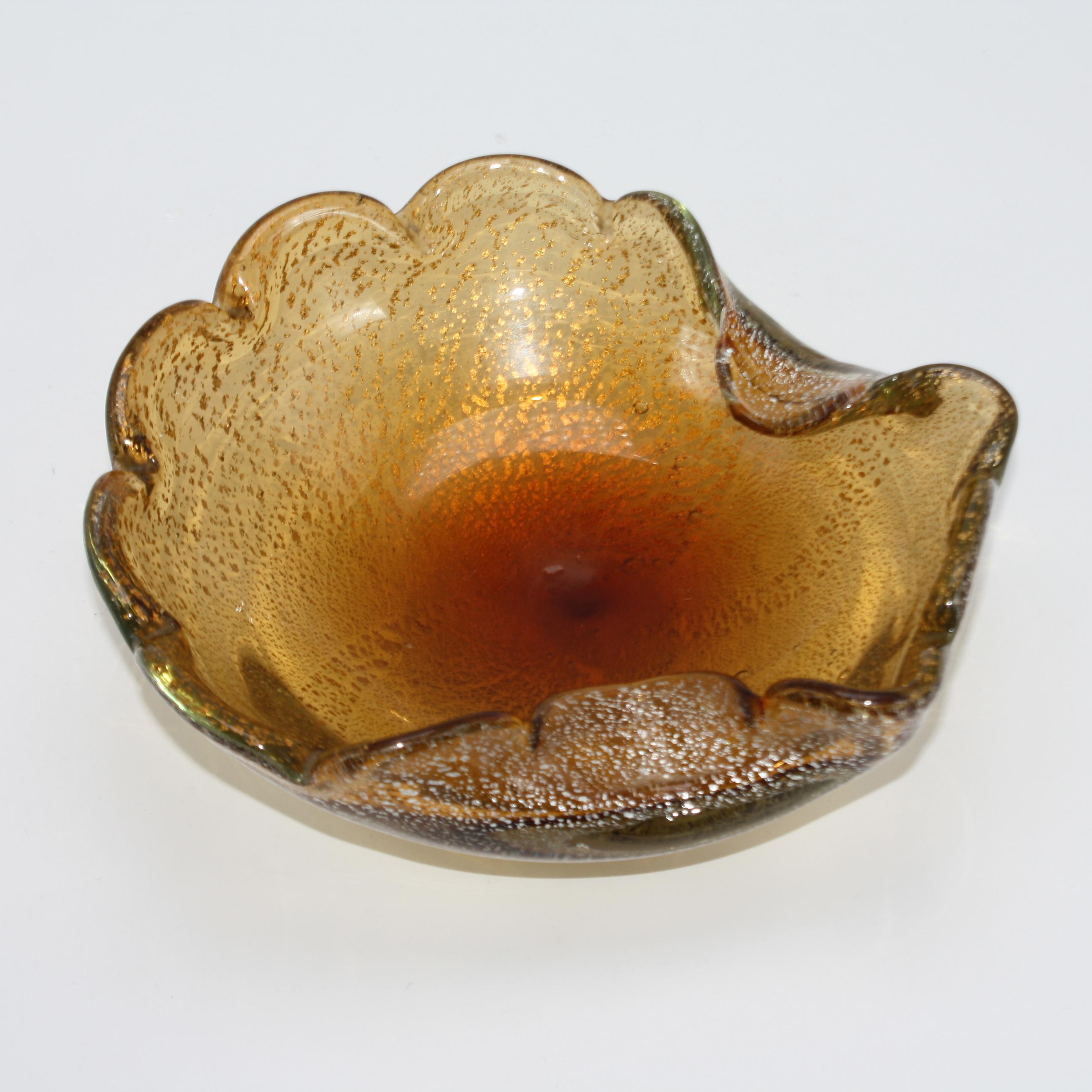 Italian Amber Murano Bowl with Silver Inclusions, circa 1960 For Sale