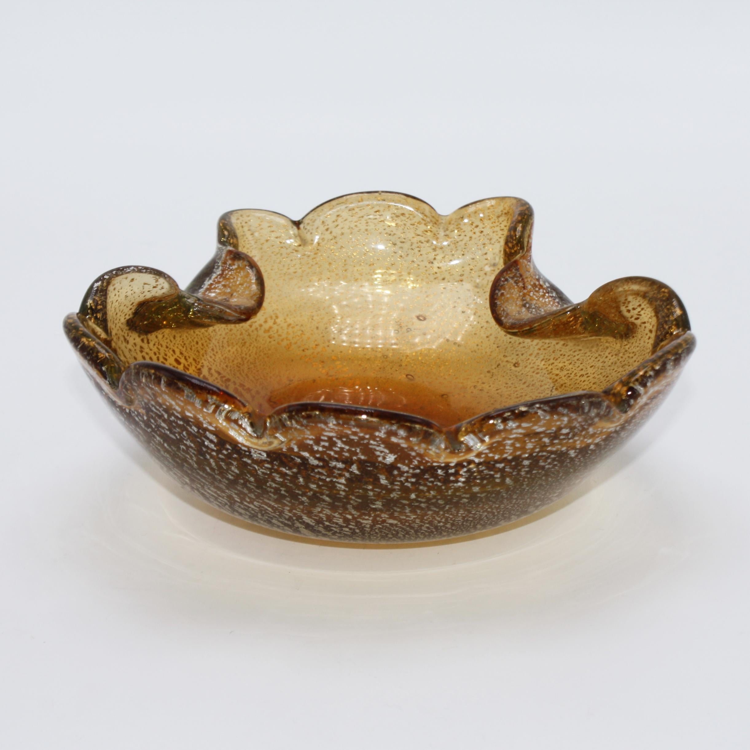 Murano Glass Amber Murano Bowl with Silver Inclusions, circa 1960 For Sale