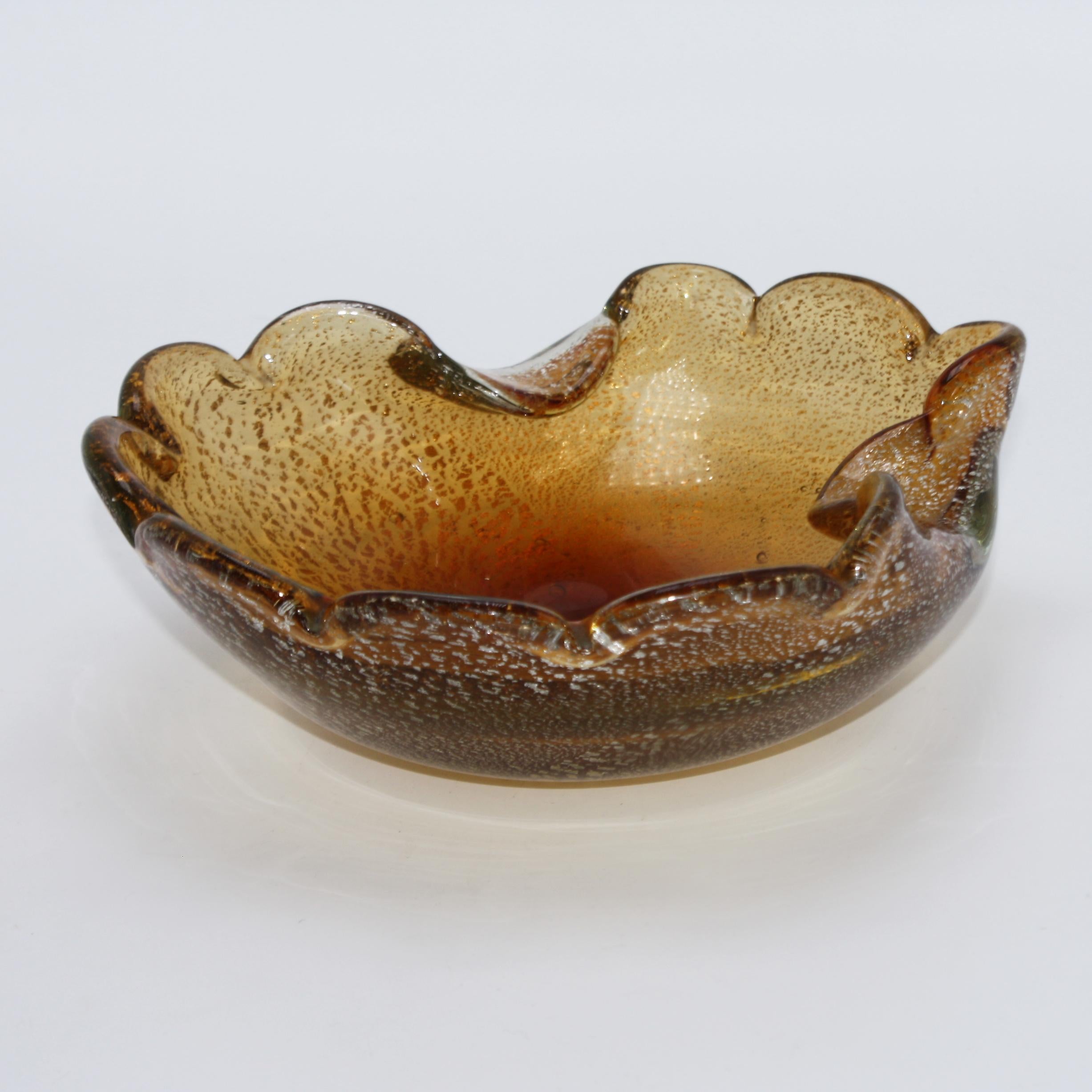 Amber Murano Bowl with Silver Inclusions, circa 1960 For Sale 1