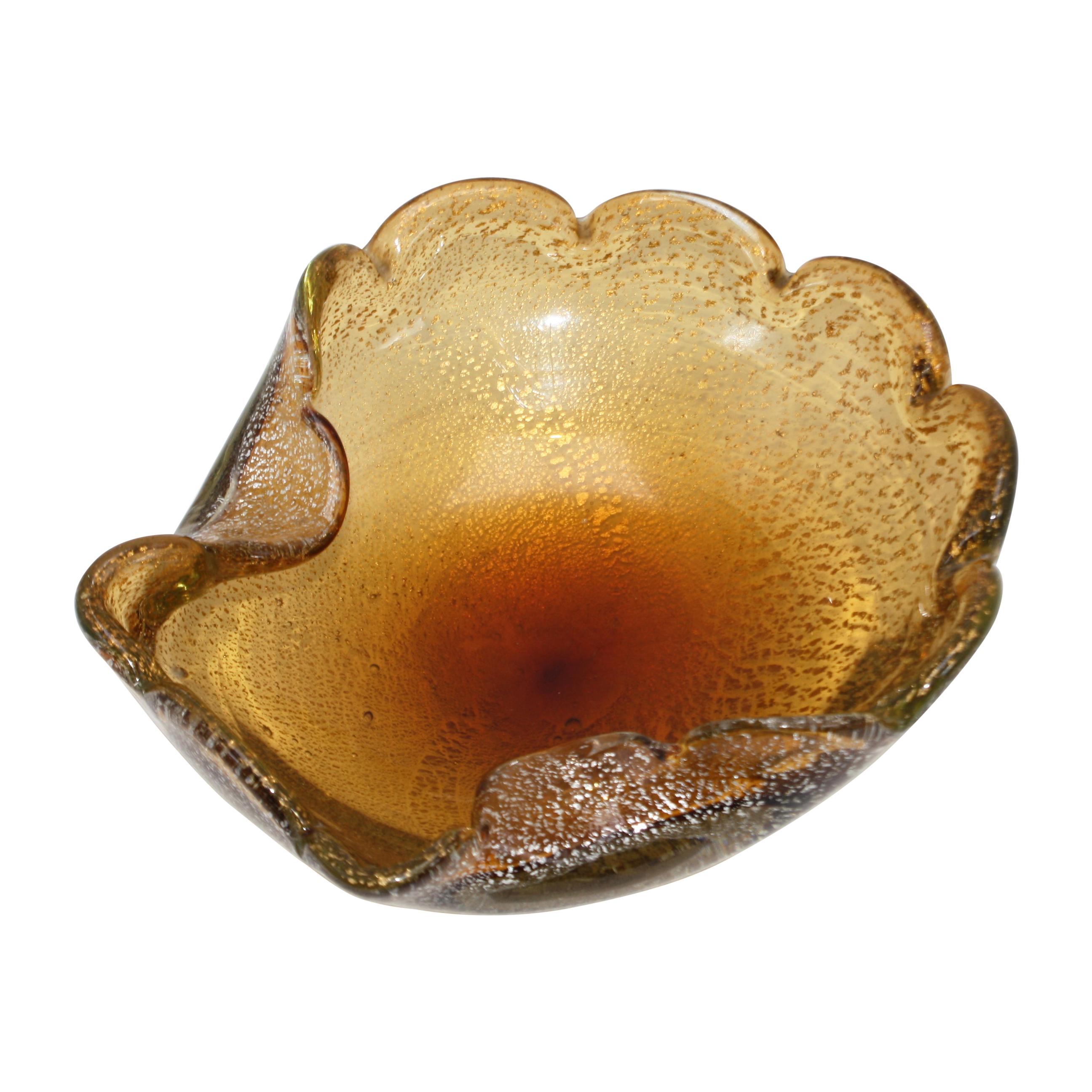 Amber Murano Bowl with Silver Inclusions, circa 1960 For Sale