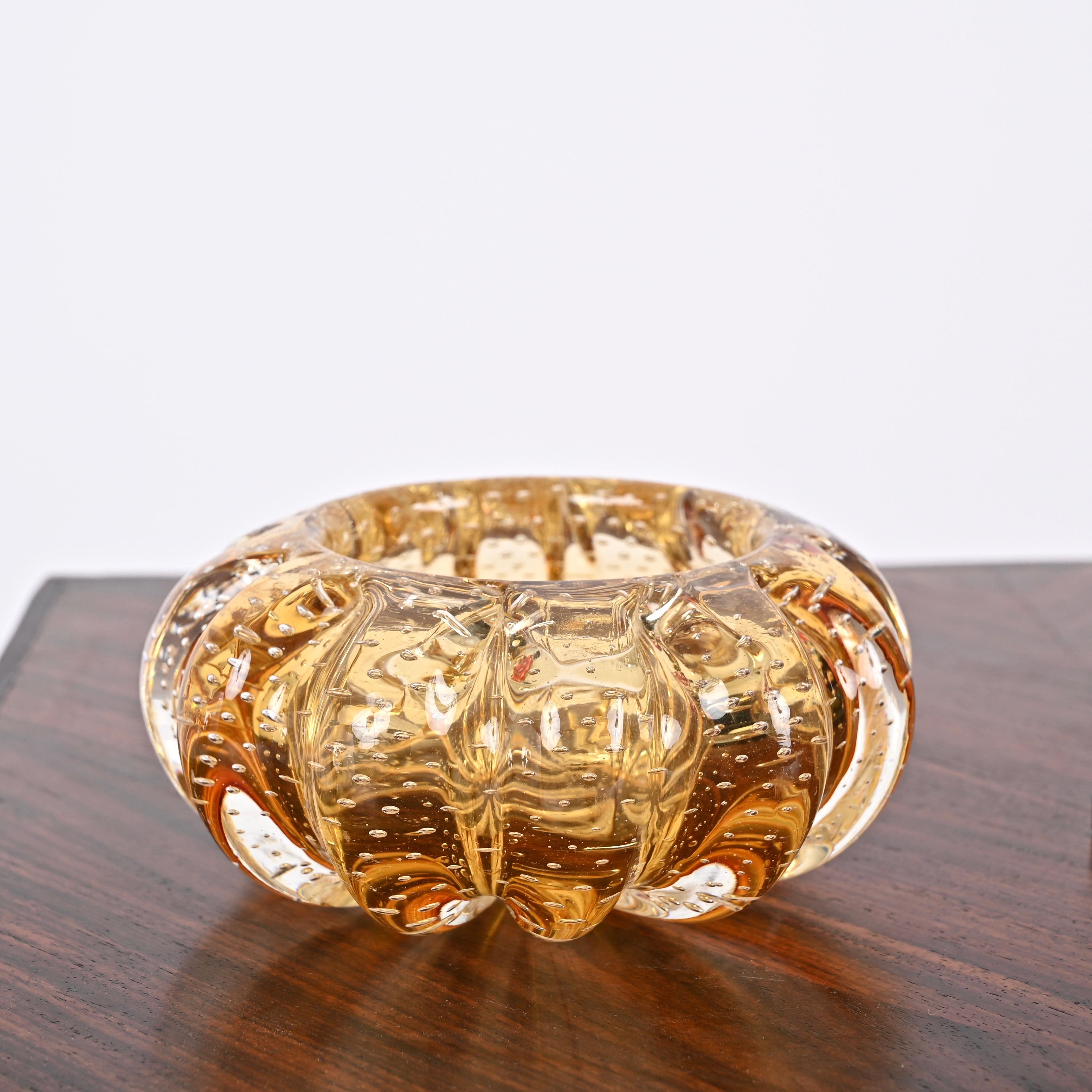 Bol ou cendrier Bullicante en verre de Murano ambré, Italie, Barovier 1960 en vente 1