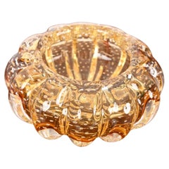 Vintage Amber Murano "Bullicante" Glass Bowl or Ashtray, Italy, Barovier 1960