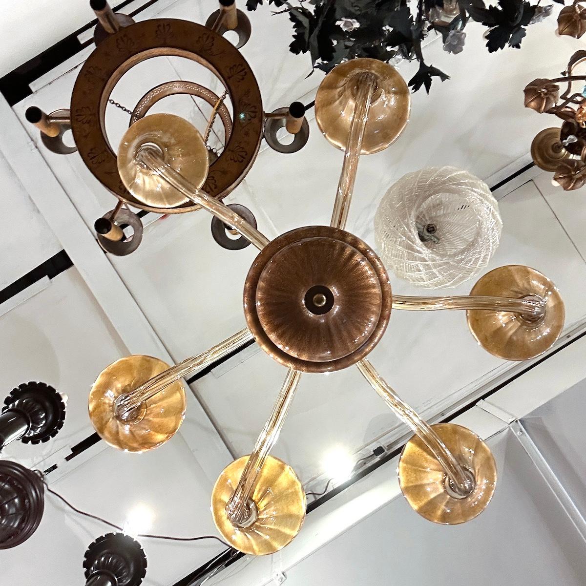 Vetro di Murano Lampadario in ambra di Murano in vendita