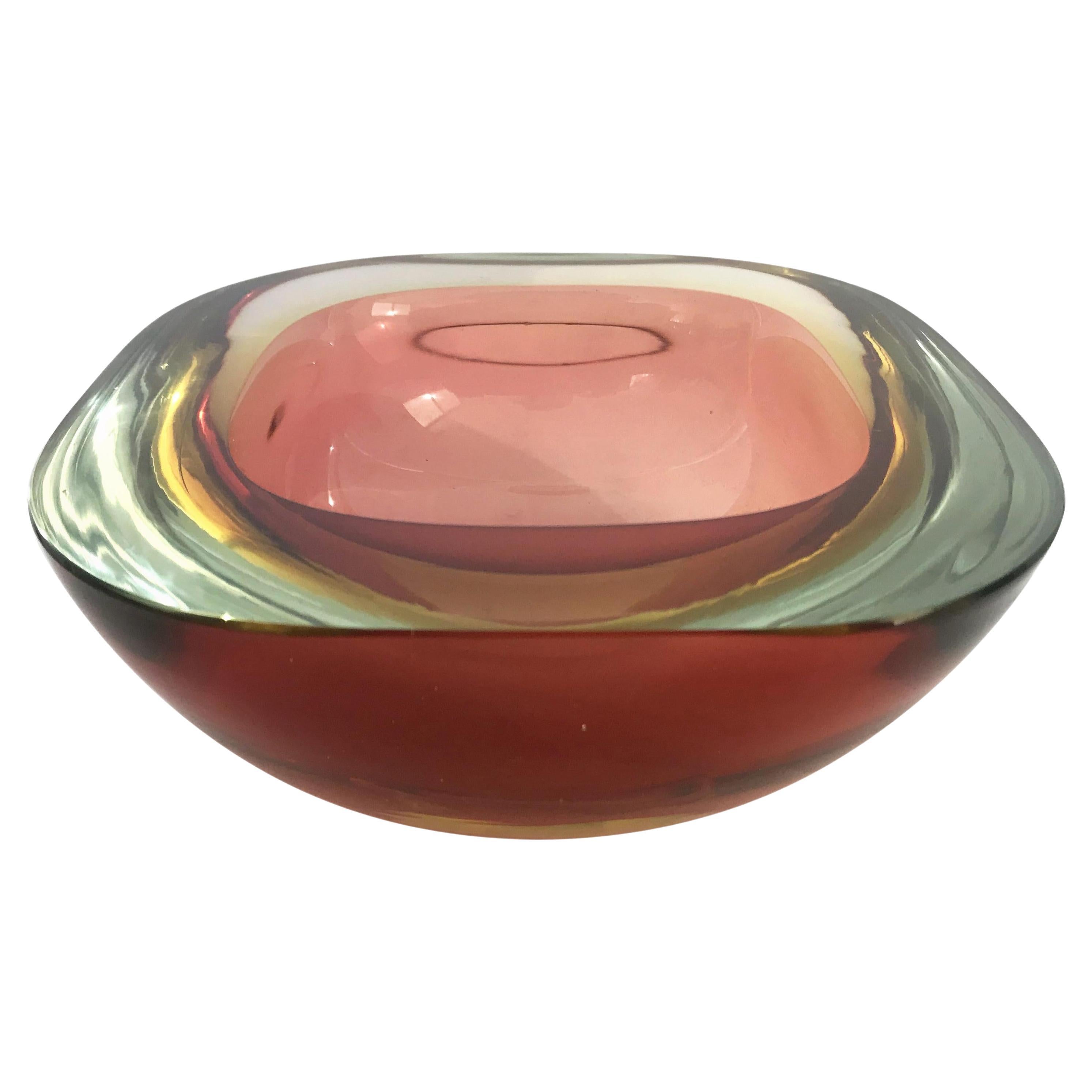 Amber Murano Glass Bowl For Sale