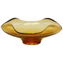 Amber Murano Glass Bowl with Curved Edges, circa 1970