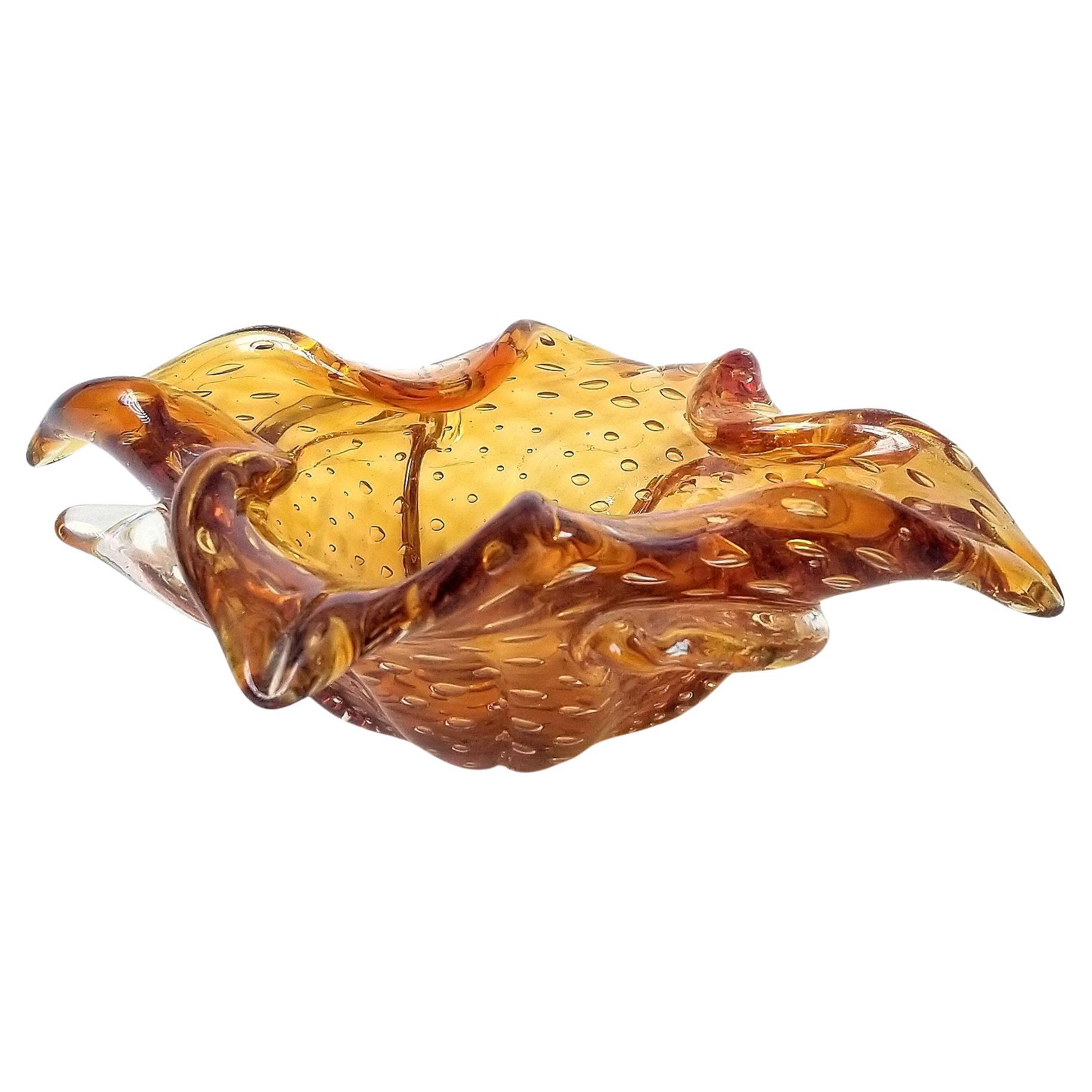 Italian Amber Murano Glass Catch-all Bowl For Sale