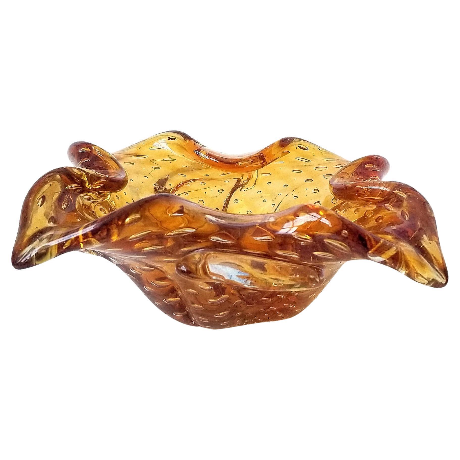 20ième siècle Bol fourre-tout en verre Murano ambre en vente