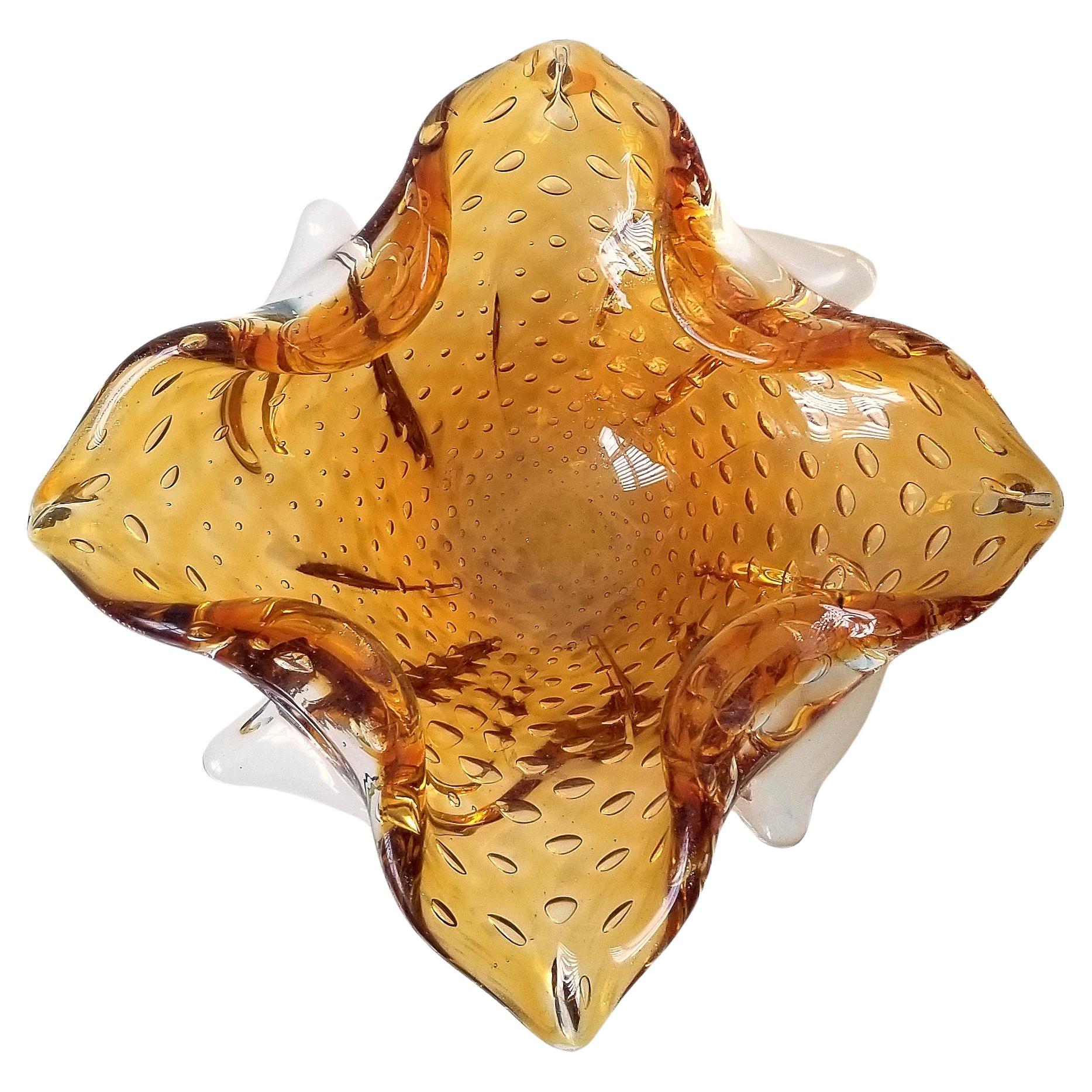 Amber Murano Glass Catch-all Bowl For Sale