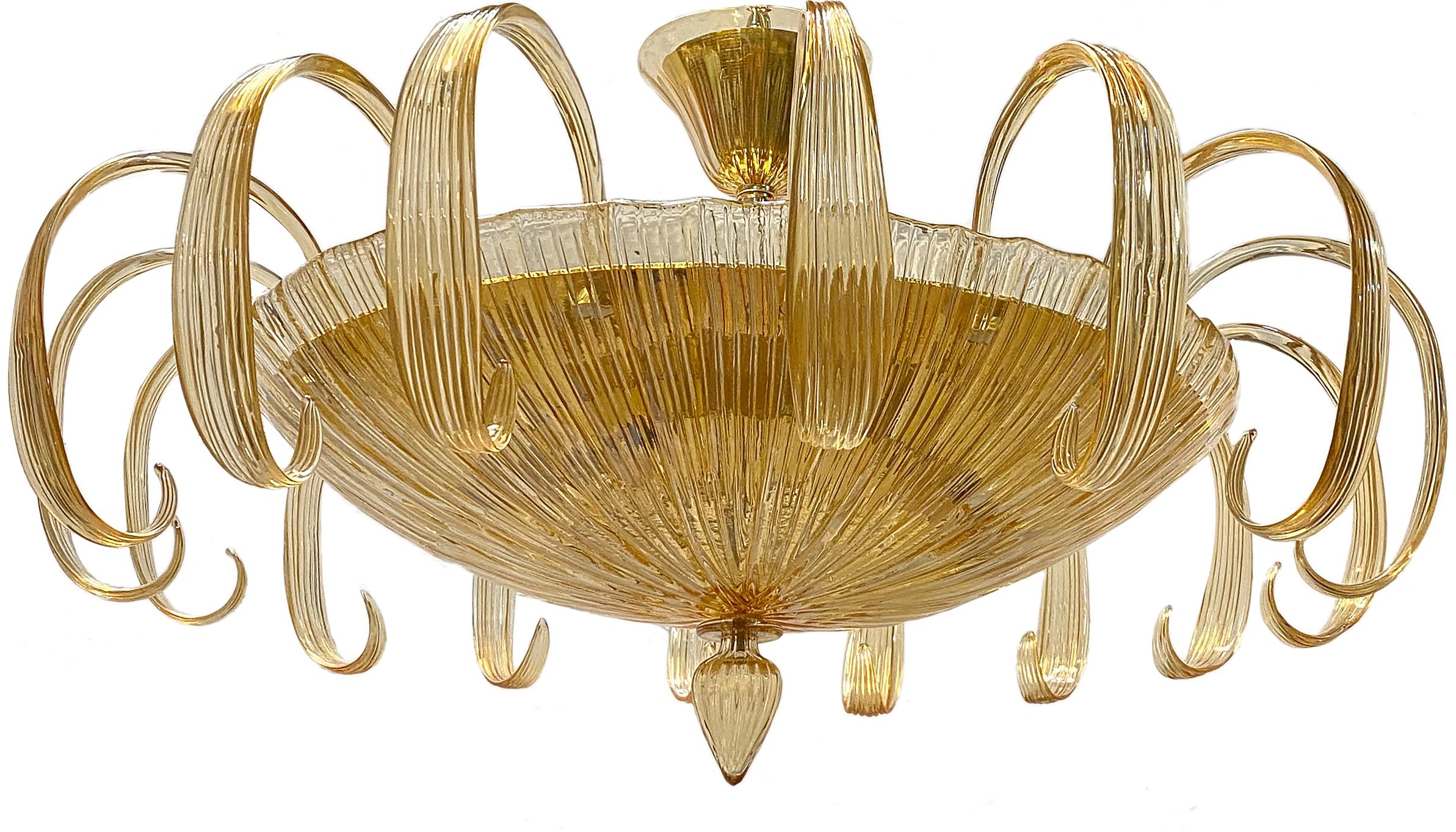 Amber Murano Glass Chandelier In Good Condition For Sale In New York, NY