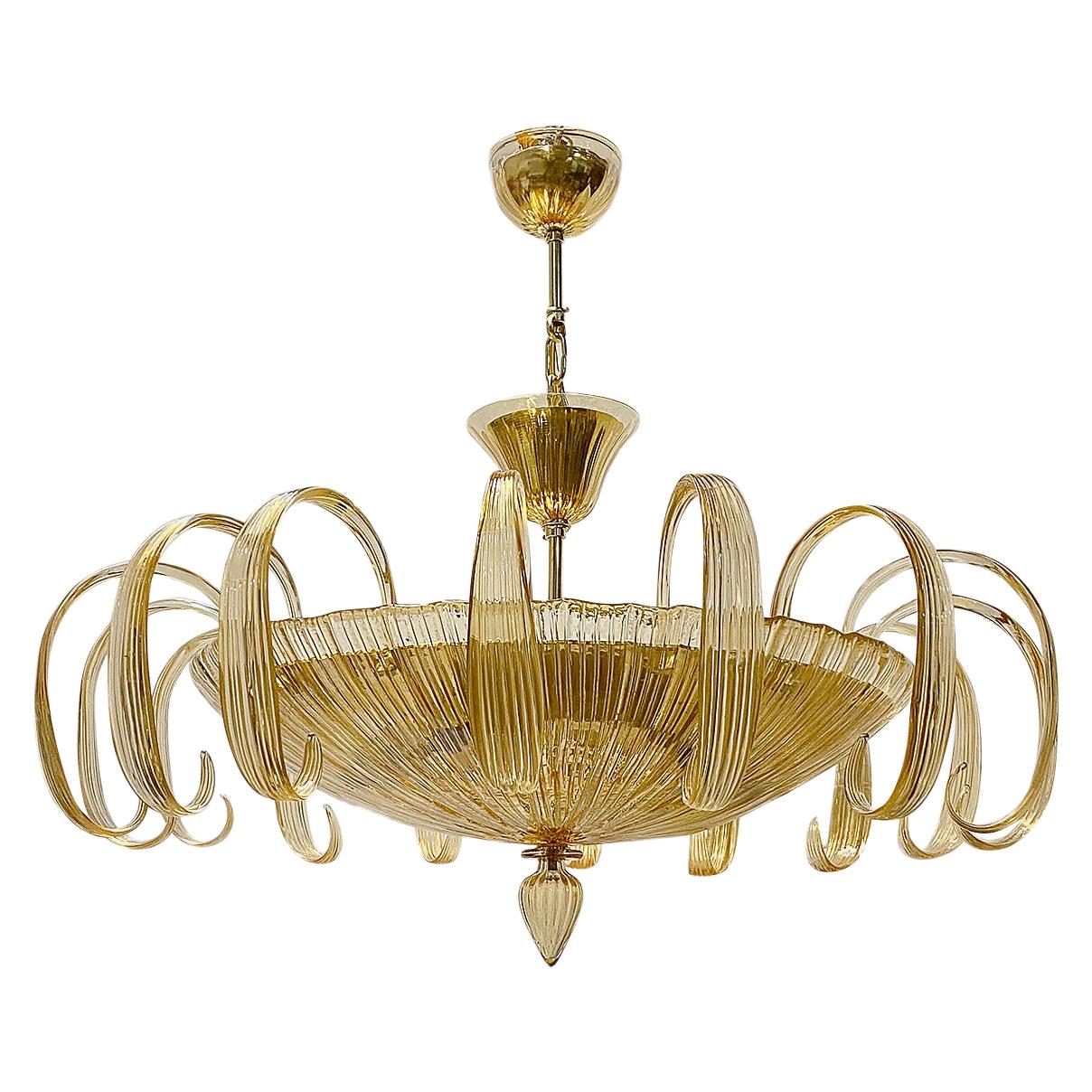 Amber Murano Glass Chandelier For Sale