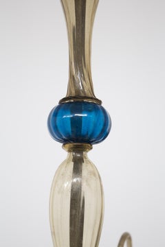 Bernstein-Muranoglas-Kronleuchter mit blauen Kanten von Cappellin