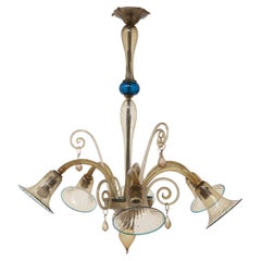 Amber Murano Glass Chandelier with Blue Edges by Cappellin