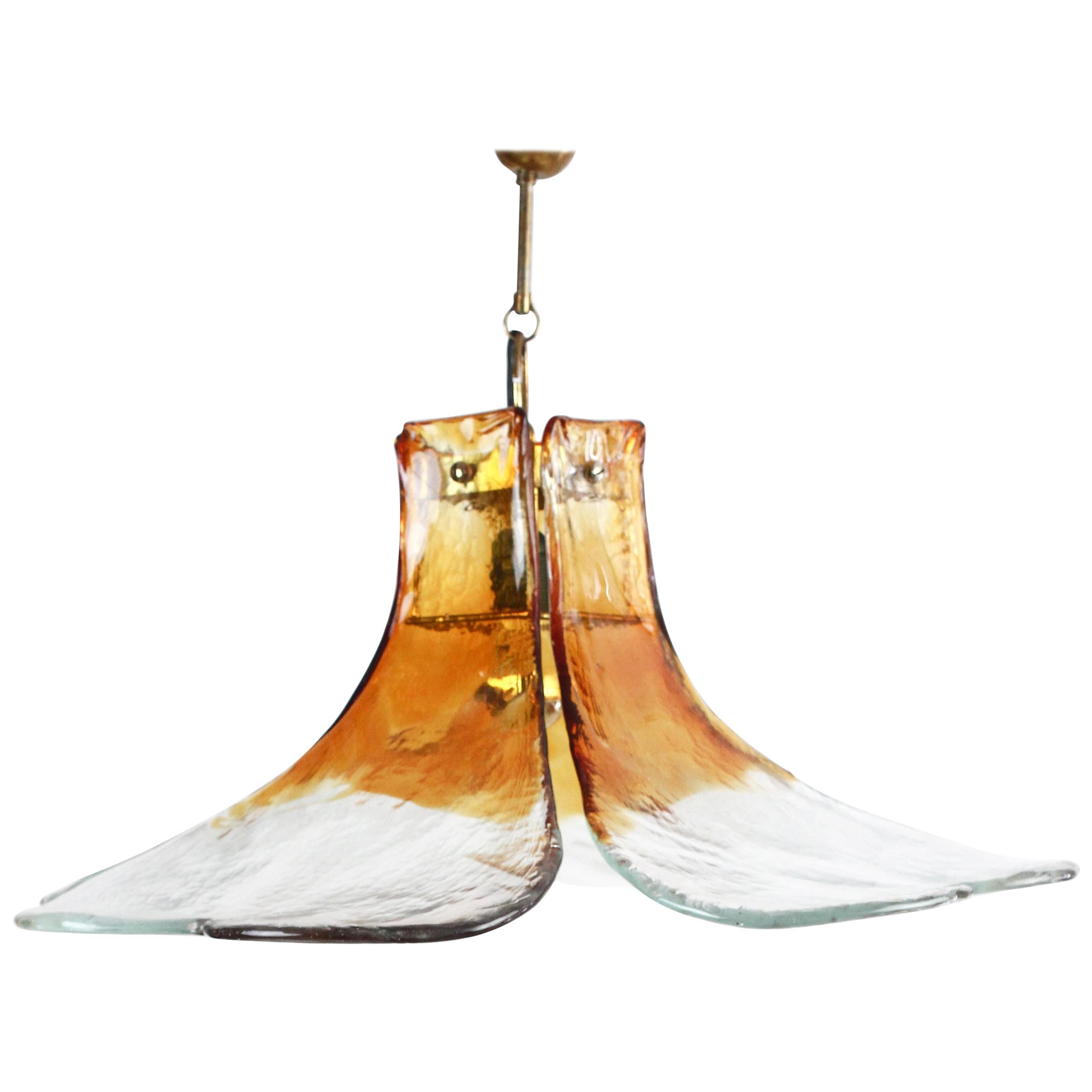 Amber Murano Glass Flower Chandelier by Carlo Nason for Mazzega For Sale
