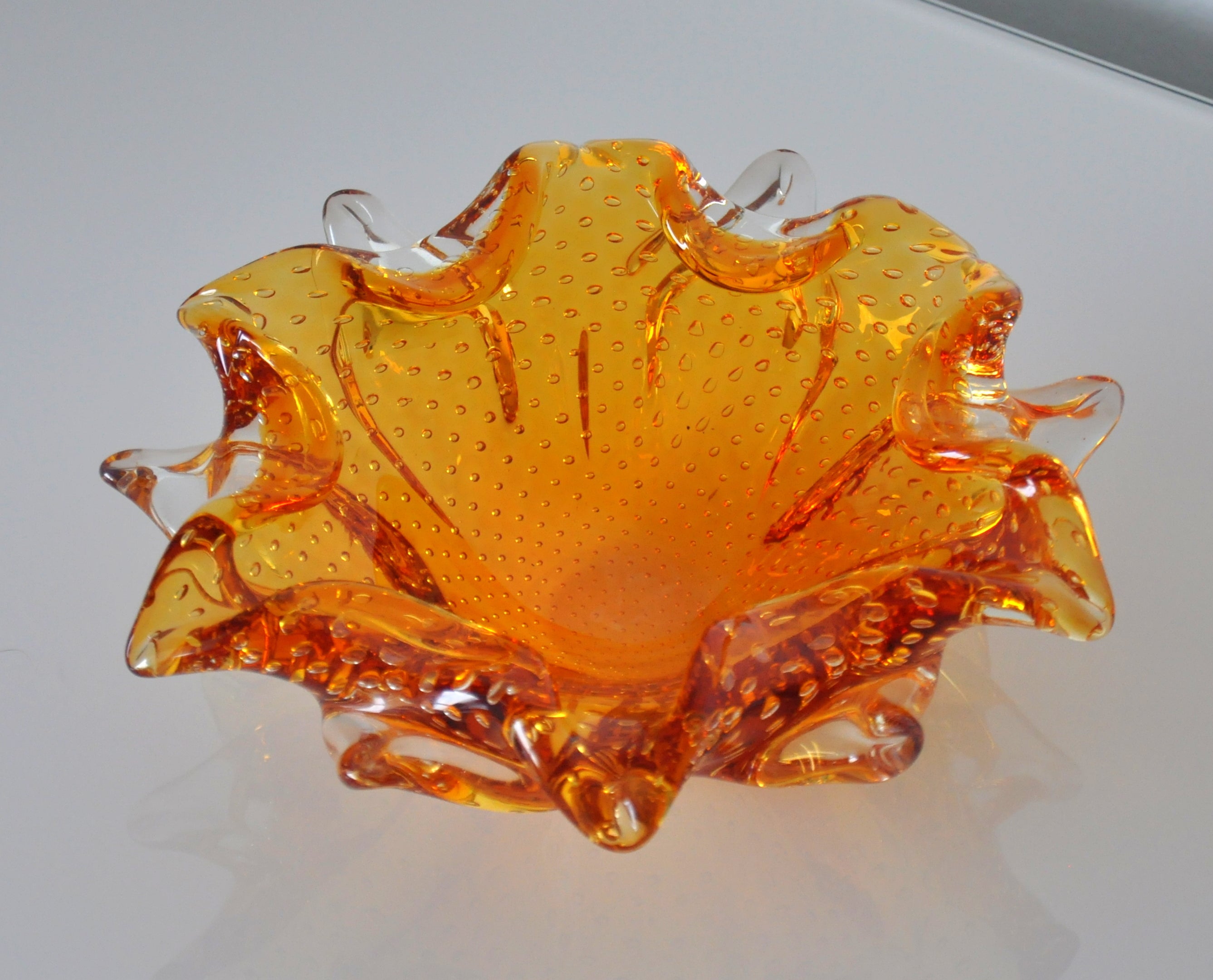 Italian Amber Murano Glass Lily Catch-all Bowl