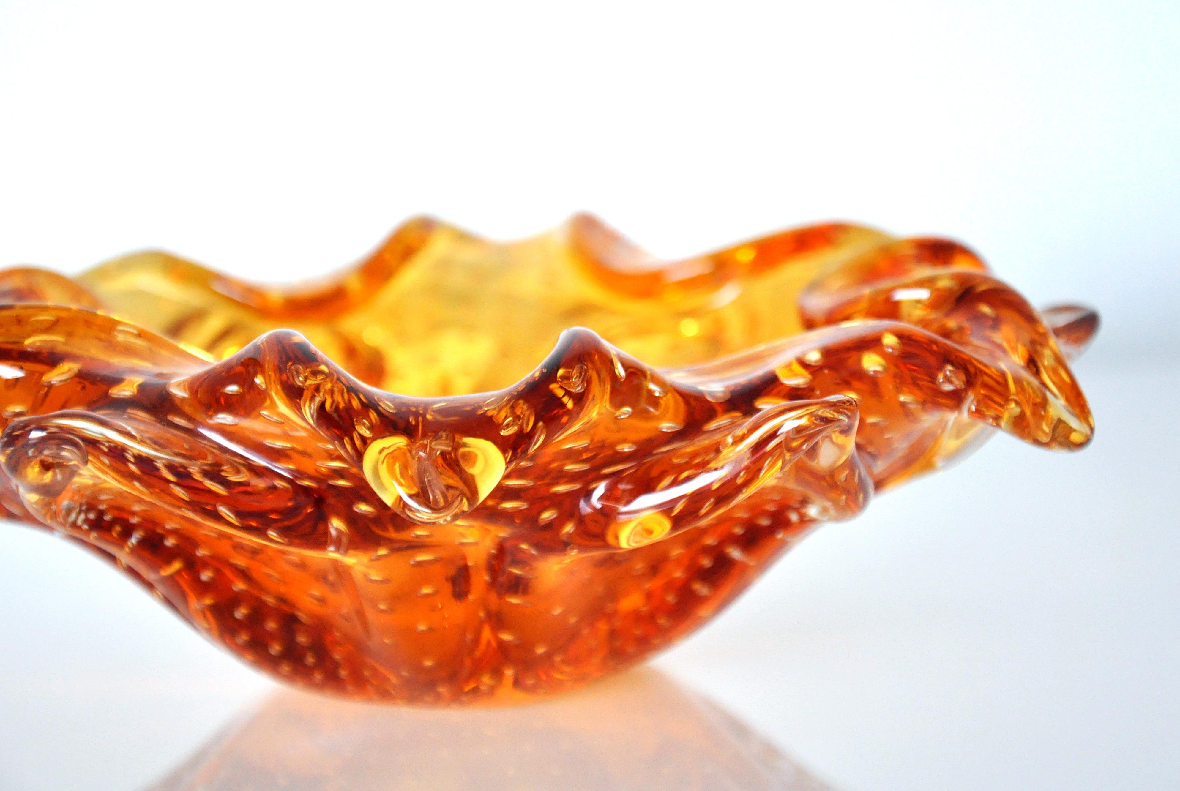 20th Century Amber Murano Glass Lily Catch-all Bowl