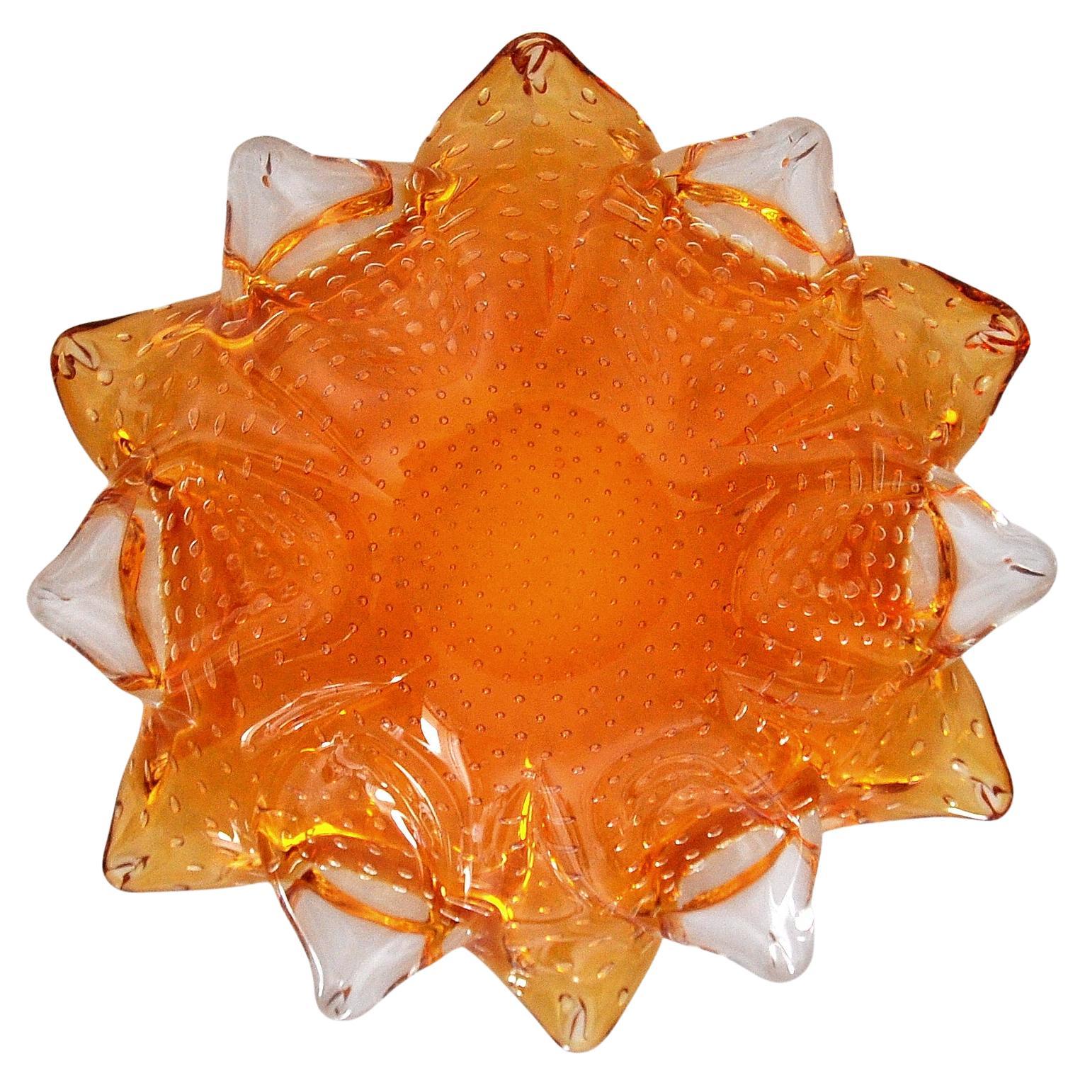 Art Glass Amber Murano Glass Lily Catch-all Bowl