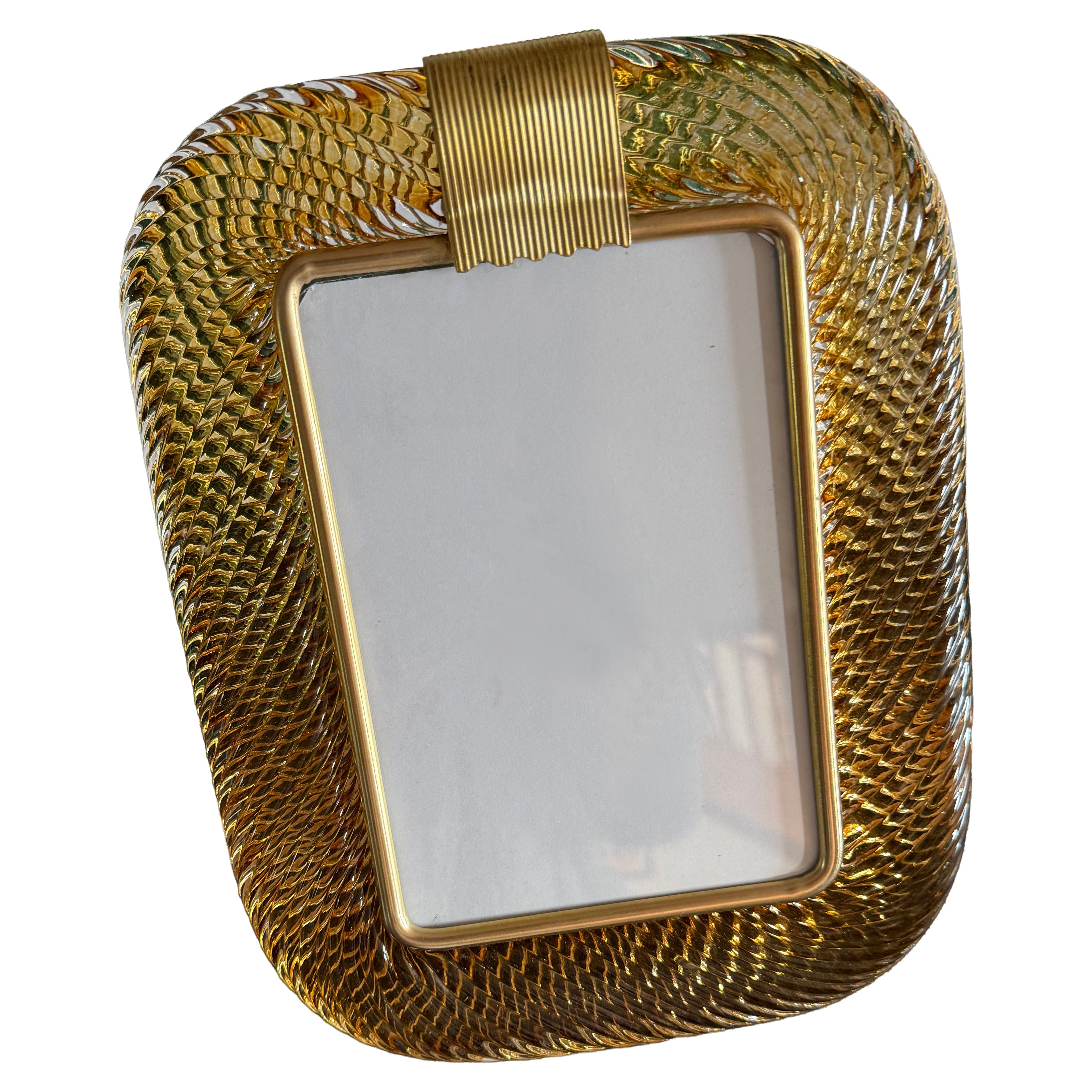 Amber Murano Glass Photo Frame by , 29cm Torciglione Design For Sale