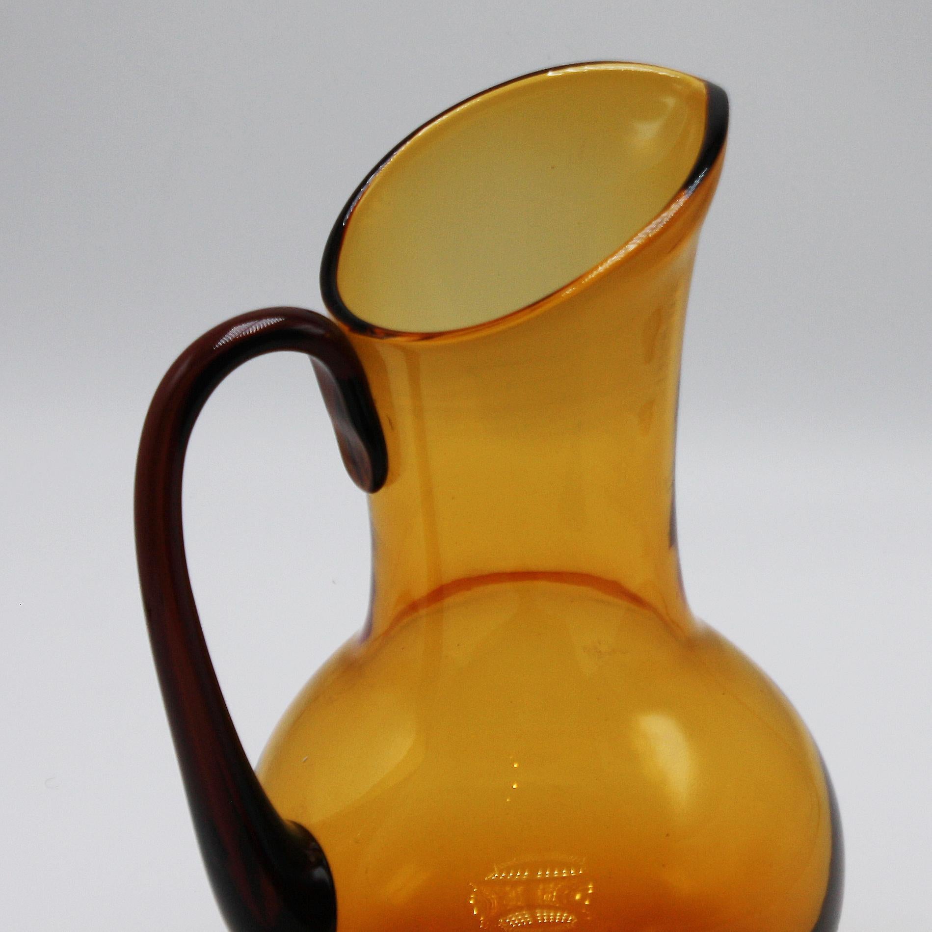 French Amber Murano Glass Pitcher with Amethyst Handle, circa 1940