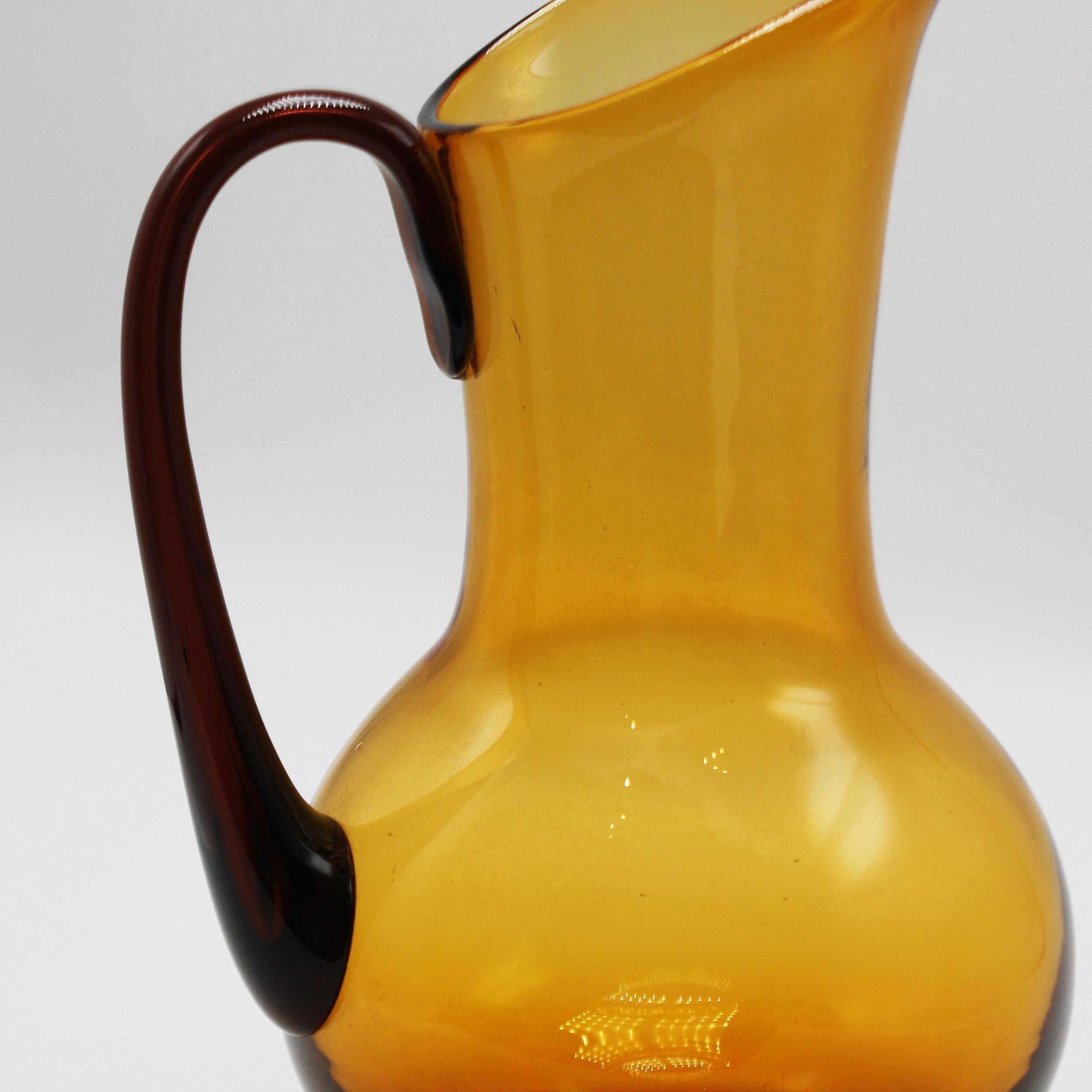 Mid-20th Century Amber Murano Glass Pitcher with Amethyst Handle, circa 1940