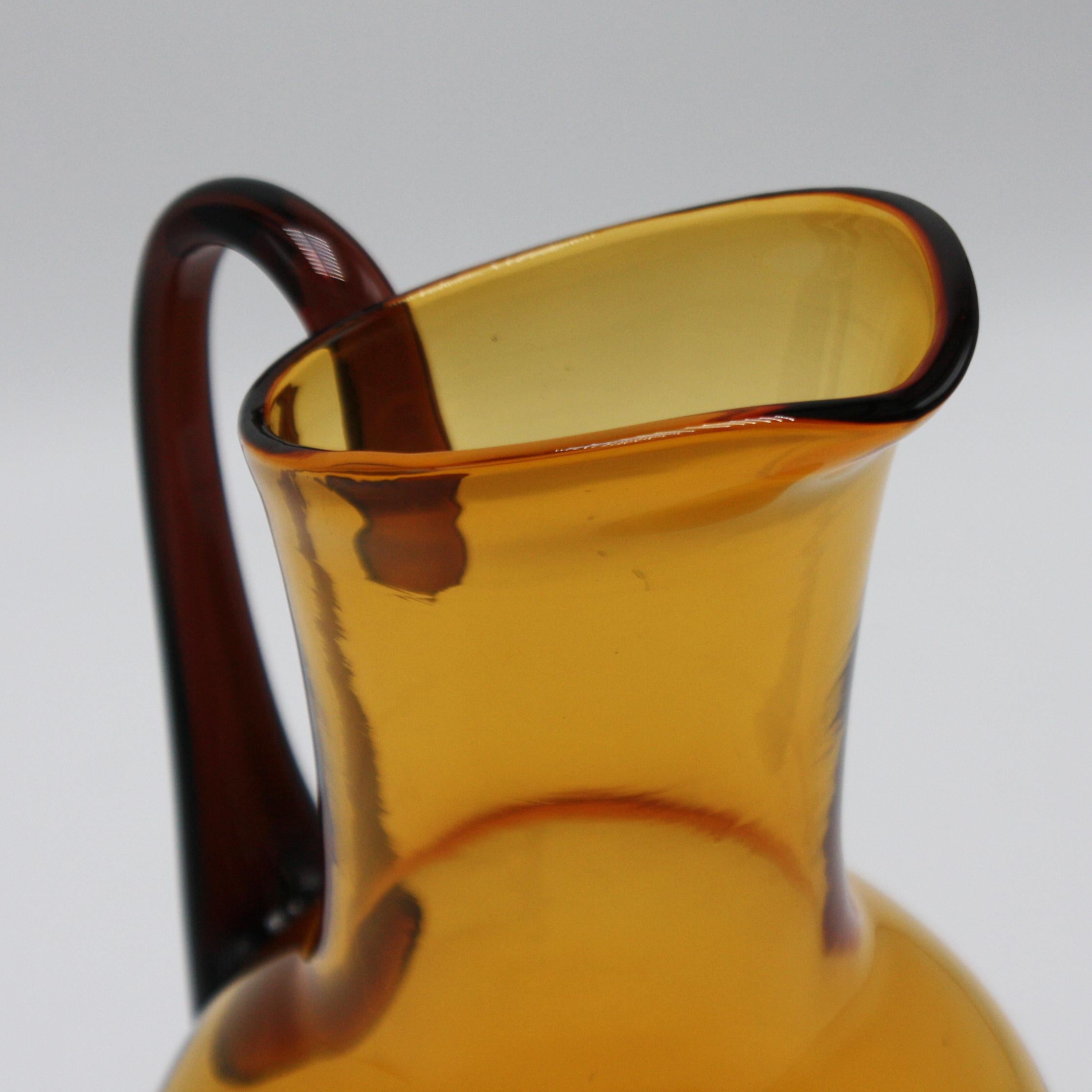 Amber Murano Glass Pitcher with Amethyst Handle, circa 1940 2