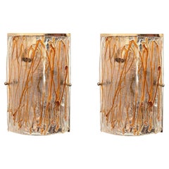 Amber Murano Glass Sconces, Mid Century Modern - a pair