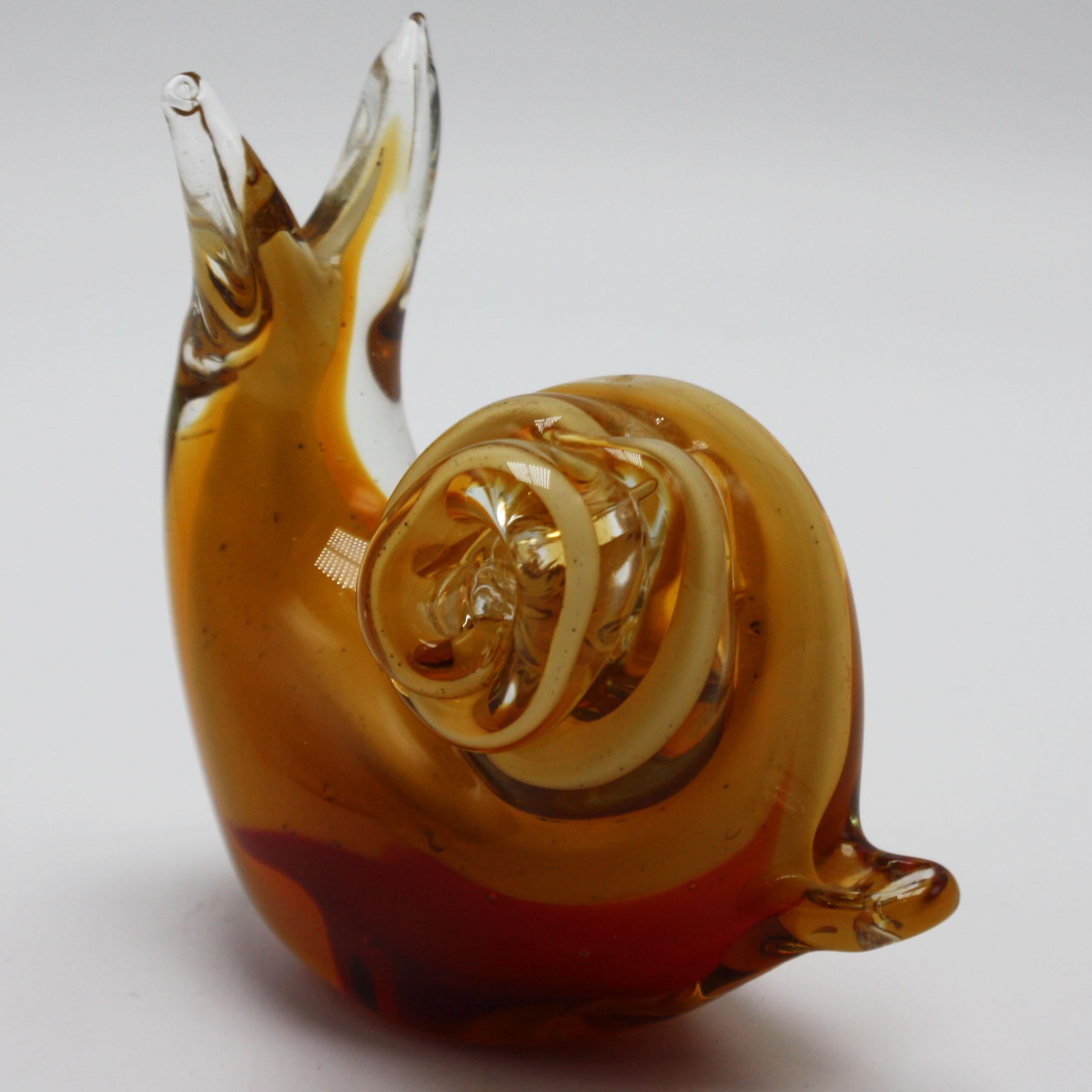 French Amber Murano Glass Snail with Gold Details, circa 1970
