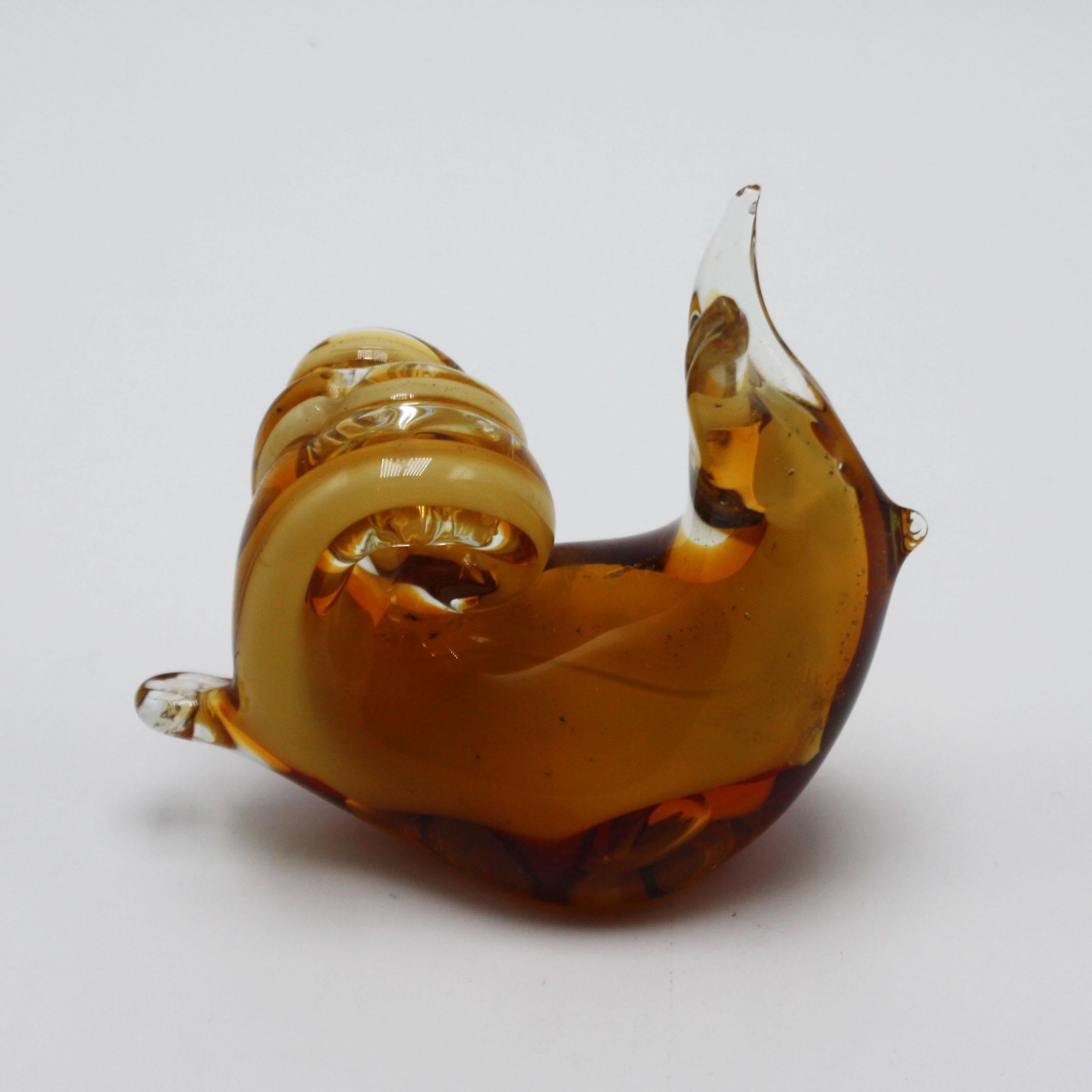 Amber Murano Glass Snail with Gold Details, circa 1970 In Good Condition In Dallas, TX